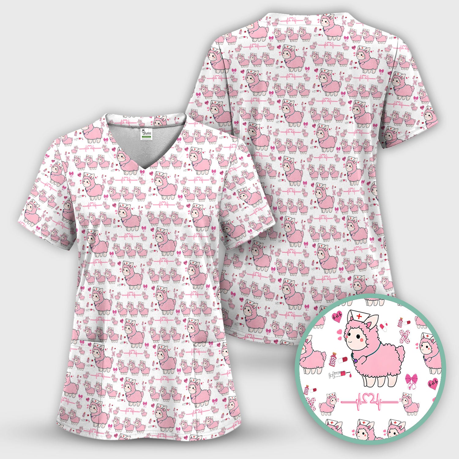Llama Ain't Got Time For Your Drama Scrub Top, Funny Pattern Scrub Shirt, Breathable Fabrics Nursing Uniform