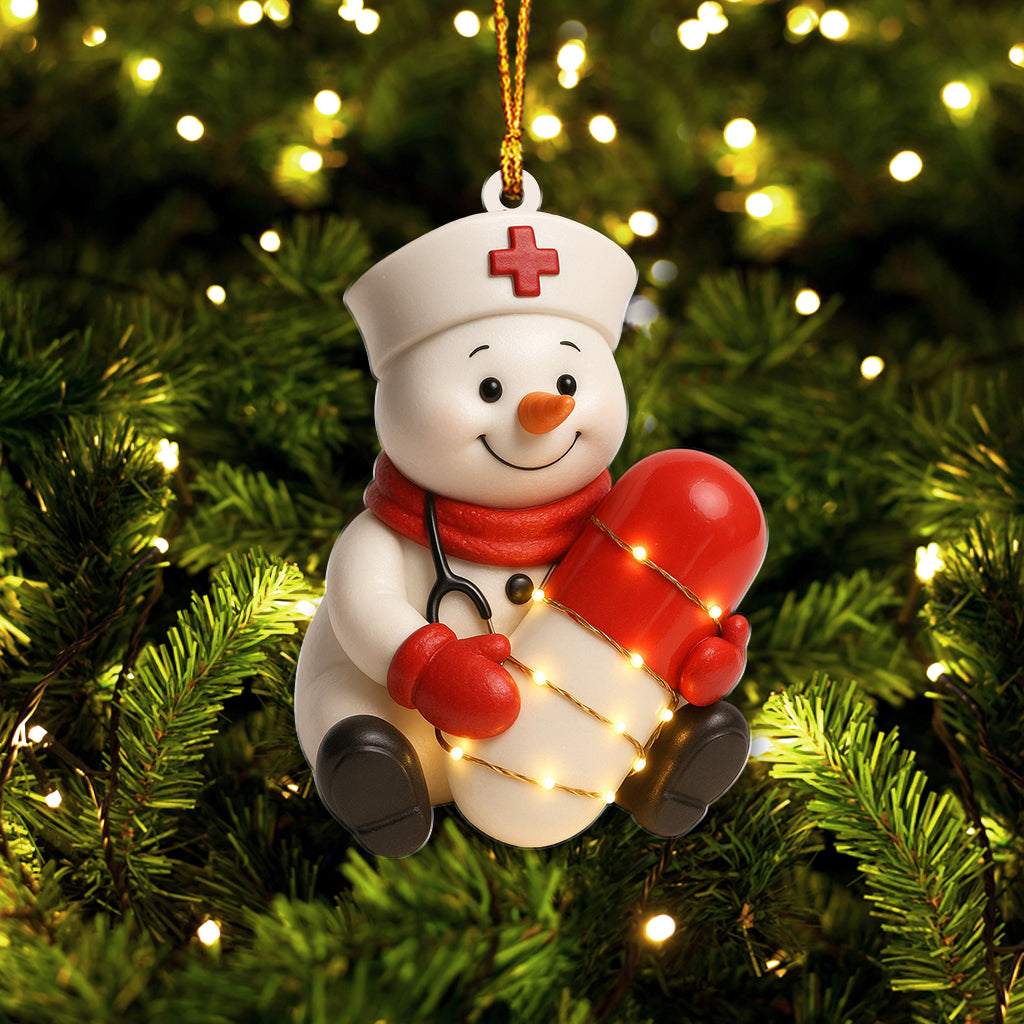 Personalized Nurse Snowman Ornament, Custom Name Christmas Medical Pill Decor, Gift For Nursing