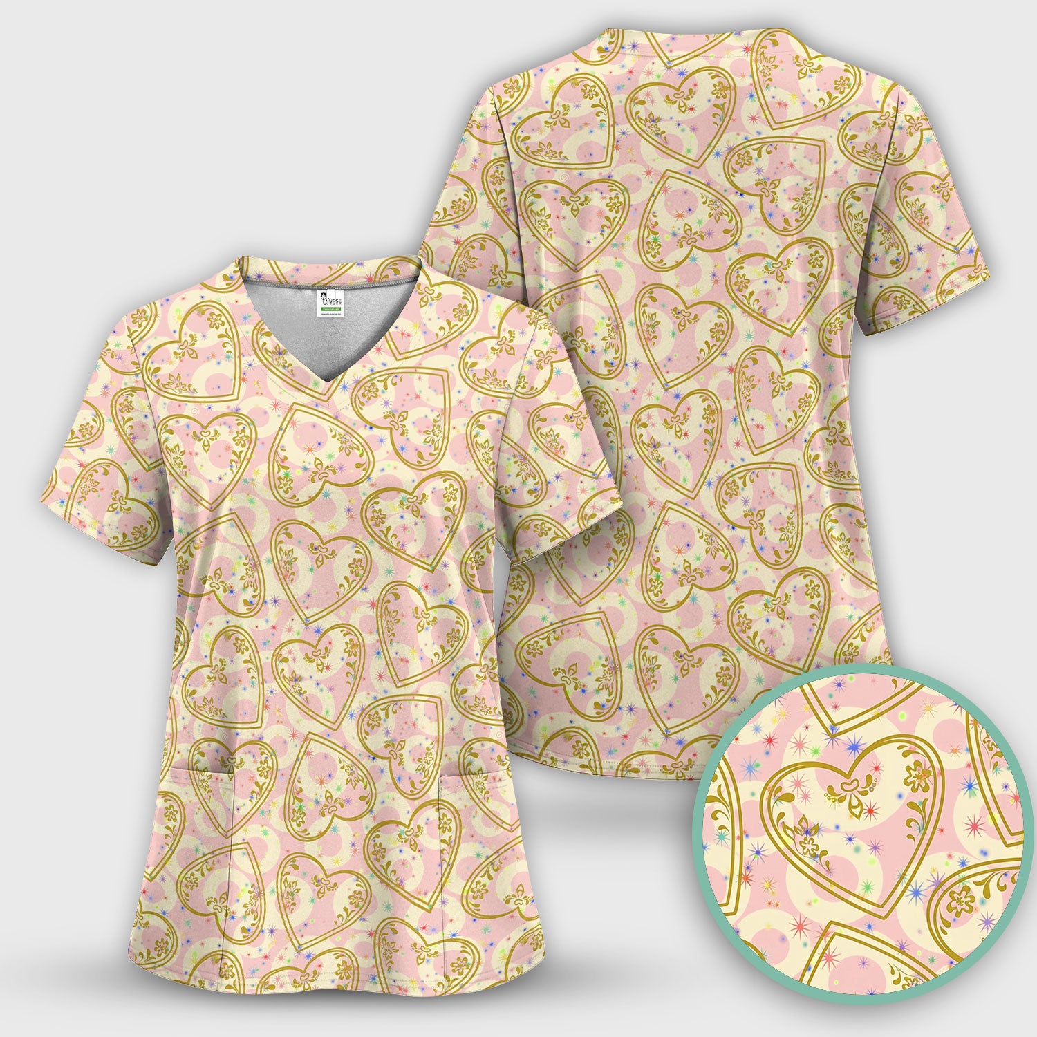 Valentine Heart Scrub Set For Women, Hearts Pattern Nurse Shirt, Comfortable Scrubs For Nursing