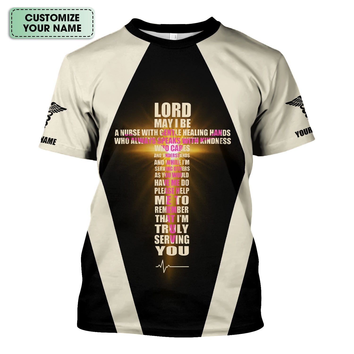 Personalized Christian Nurse Scrub Top - Lord Prayer Healing Hands Quote - Gift for RN LPN CNA Healthcare Workers