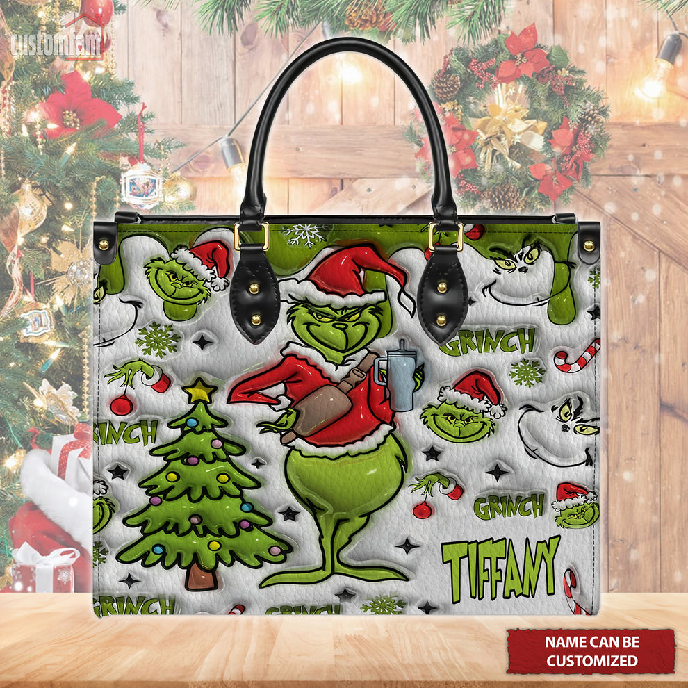 Personalized The Grinch Leather Handbag, Grinch Purse, Christmas Gifts for RN LPN CNA