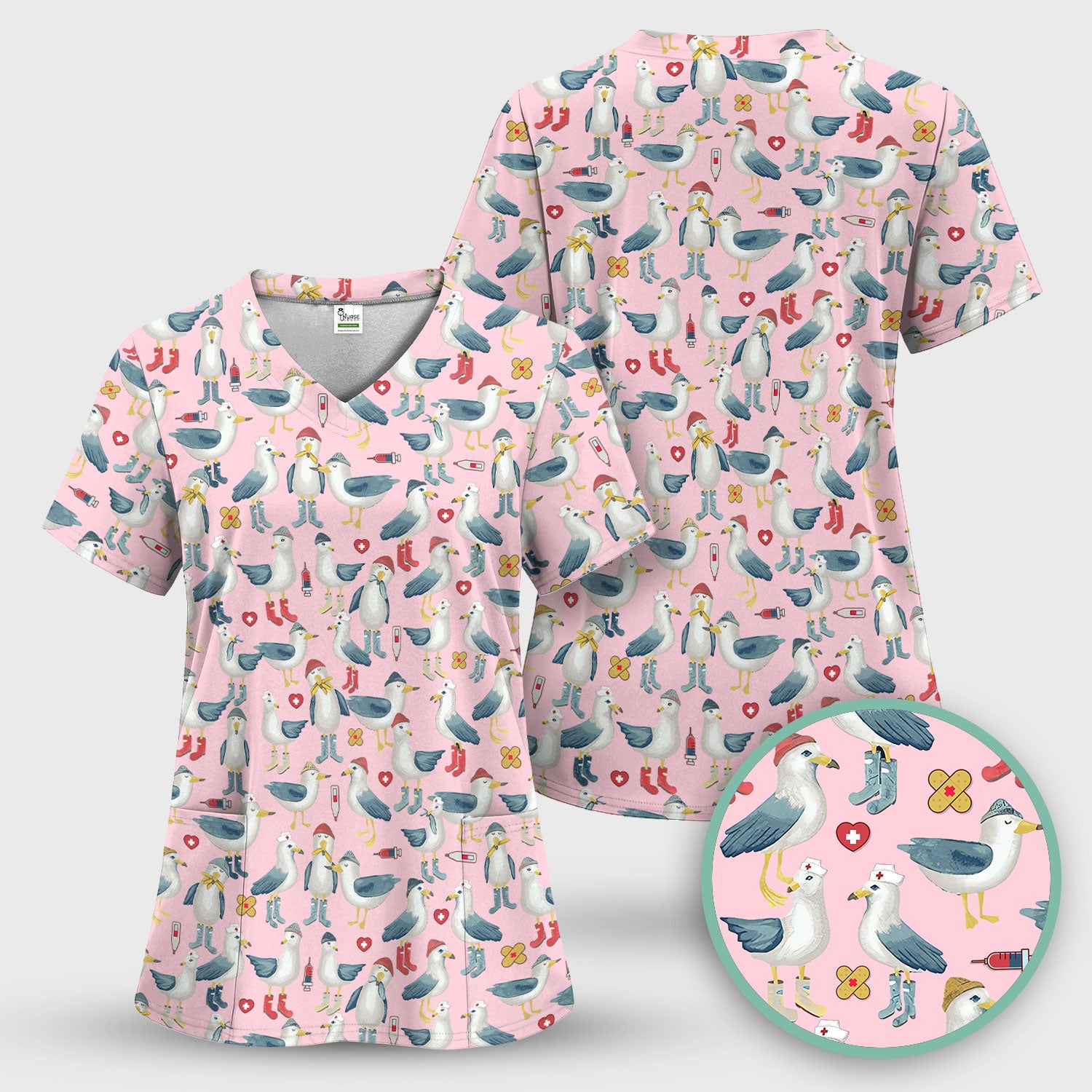 Seagull Scrub Top for Nurses - Adorable Birds Medical Uniform - Funny Shirt for RN CNA LPN