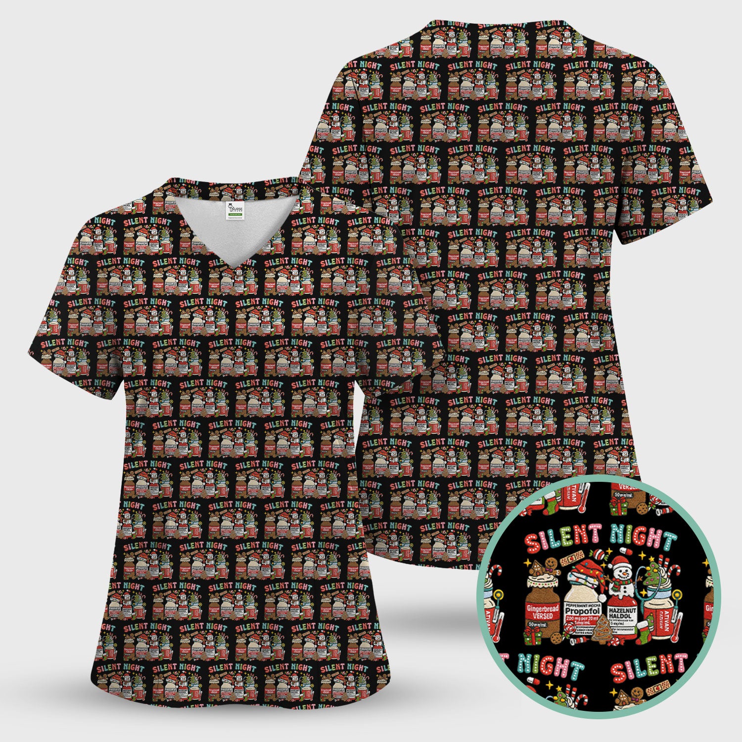 Silent Night Nurse Scrub Top, Funny Christmas Medical Scrub Shirt, Holiday Nursing Uniform