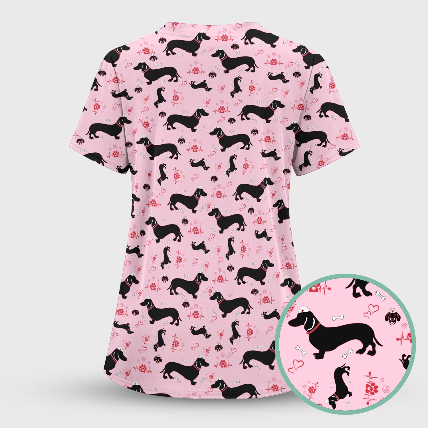 Dachshund Scrub Top - Cute Dog Print Scrubs for Women, Men Multi Color - Animal Scrub Shirt Gift for Nurse, CNA, RN, Doctor