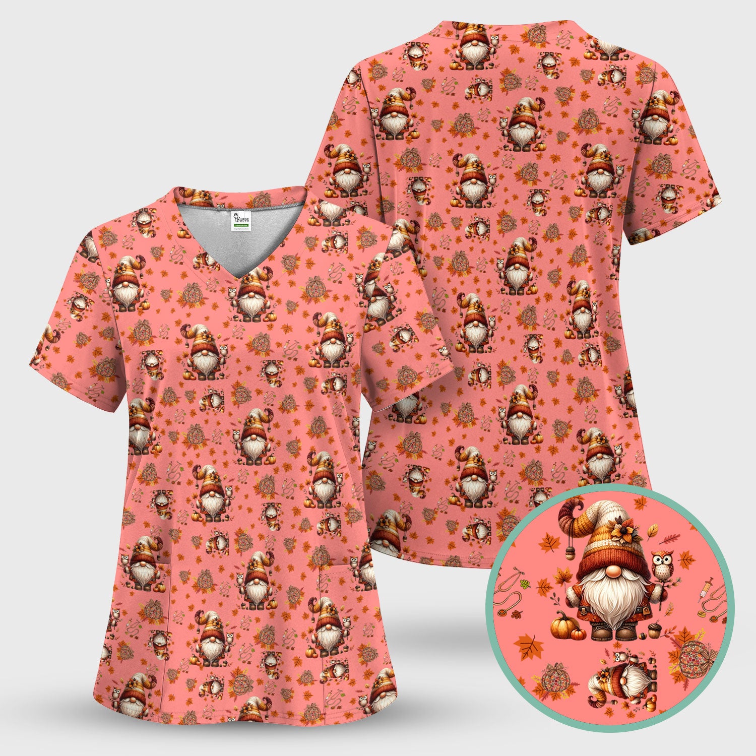 Autumn Leaves Pumpkin Scrubs for Women - Comfortable Scrubs for Nurses - Breathable Fabrics Nursing Uniform
