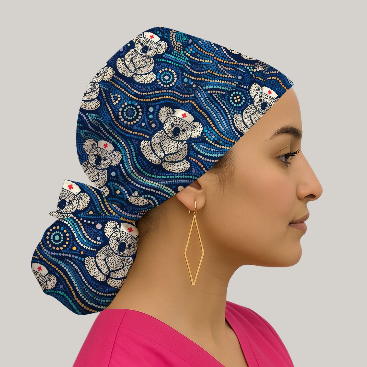 Koala Pattern Nurse Scrub Cap, Aboriginal Dot Art Medical Hat For Women, Breathable Fabrics Nursing Uniform