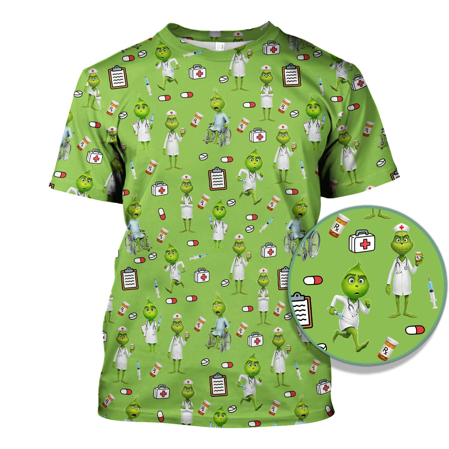 Funny Grinch Scrub Top - Christmas Medical Uniform for Women - Funny Holiday Nursing Gift for RN LPN CNA