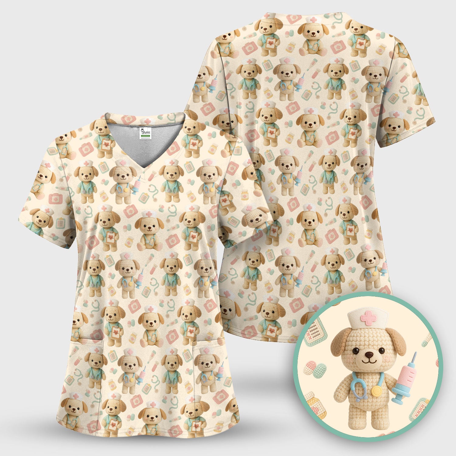Cute Labrador Scrub Top for Nurse - Pastel Crochet Dog Medical Scrubs - Adorable Puppy Med Uniform Gift for Women