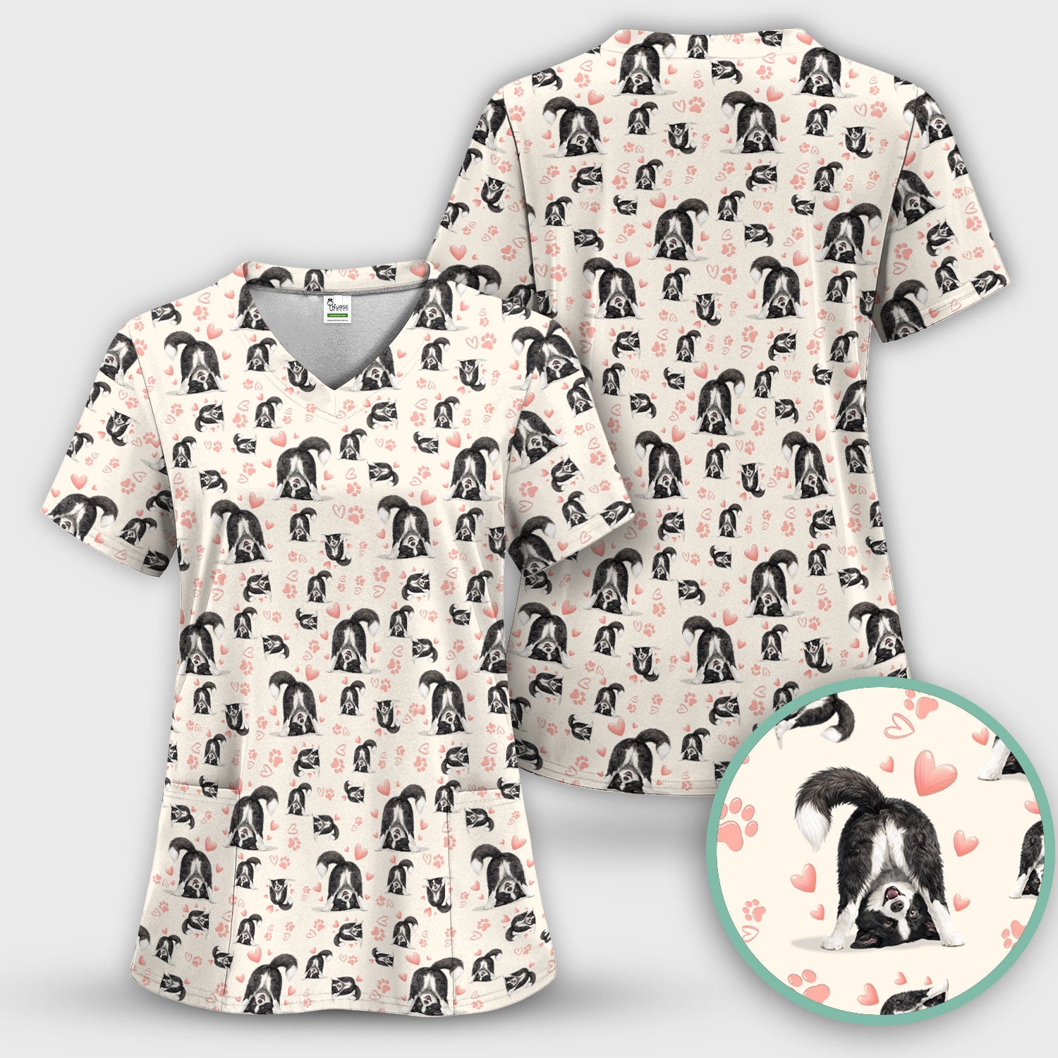 Cute Puppy Heart Medical Pattern Scrub Uniform, Women's Scrub Sets