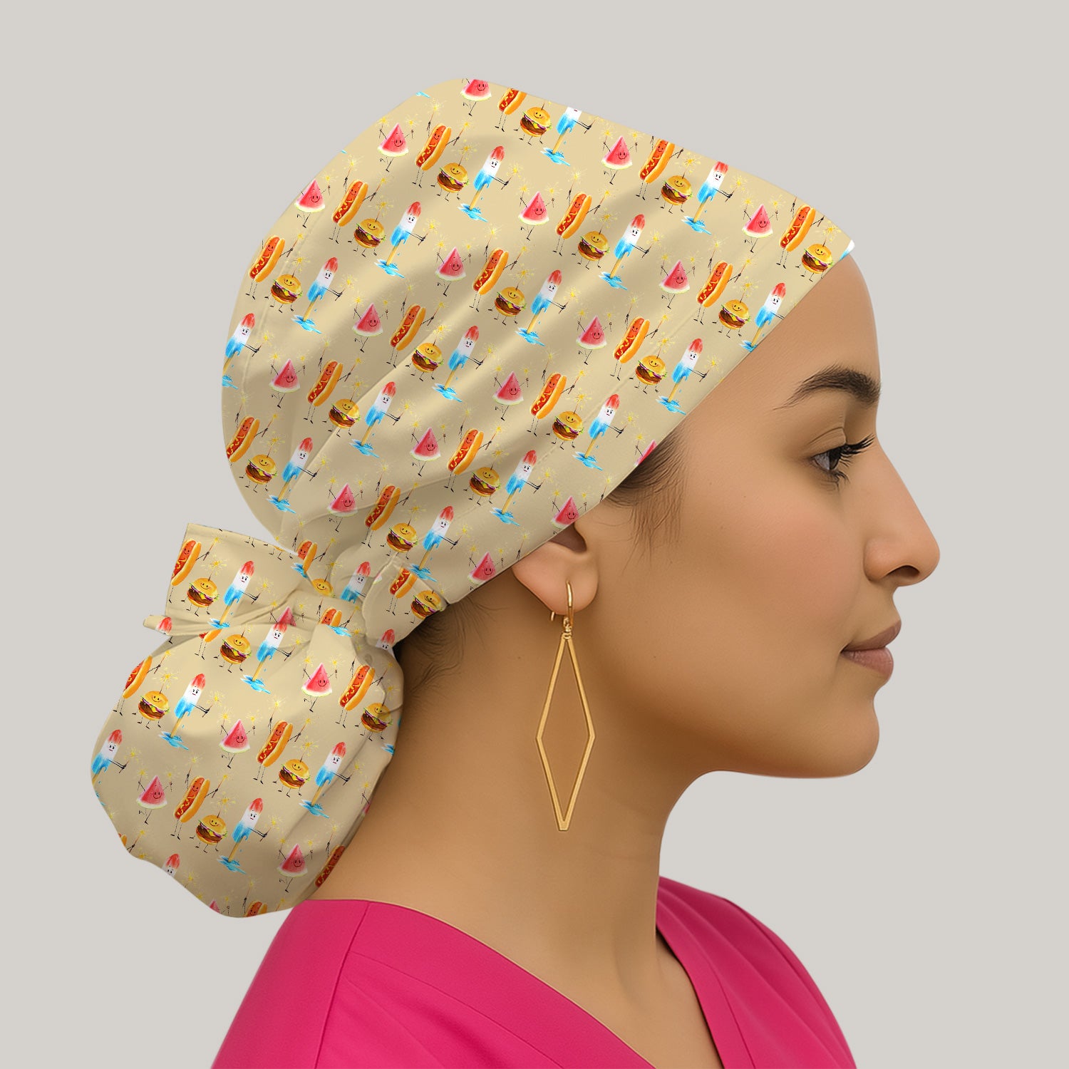 Funny Summer Food Icons Pattern Scrub Cap, Surgical Caps for Doctors