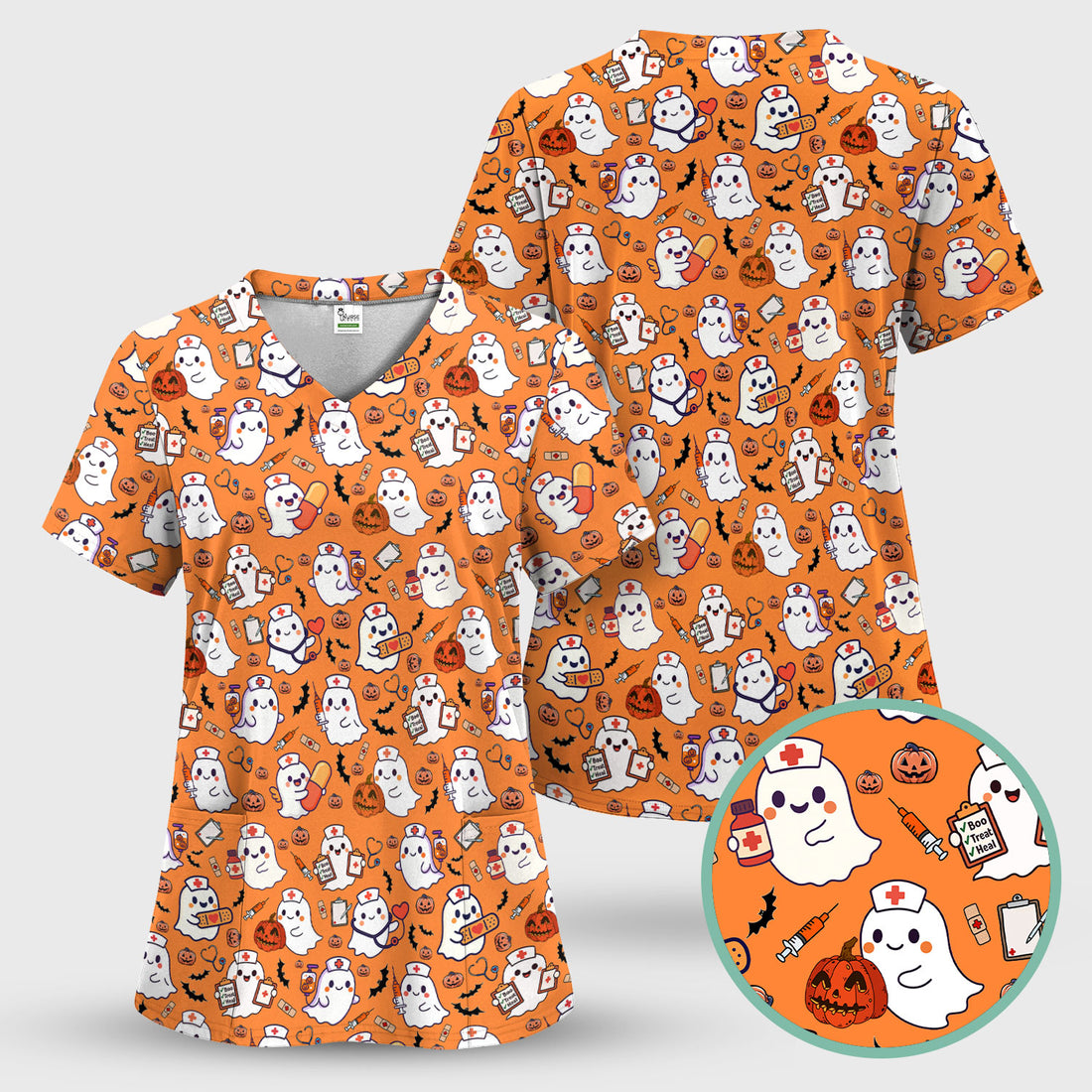 Halloween Scrubs for Women - Pumpkin Shirt - Comfortable Scrubs for Nurses - Breathable Fabrics Nursing Uniform - Holiday Gift for Her