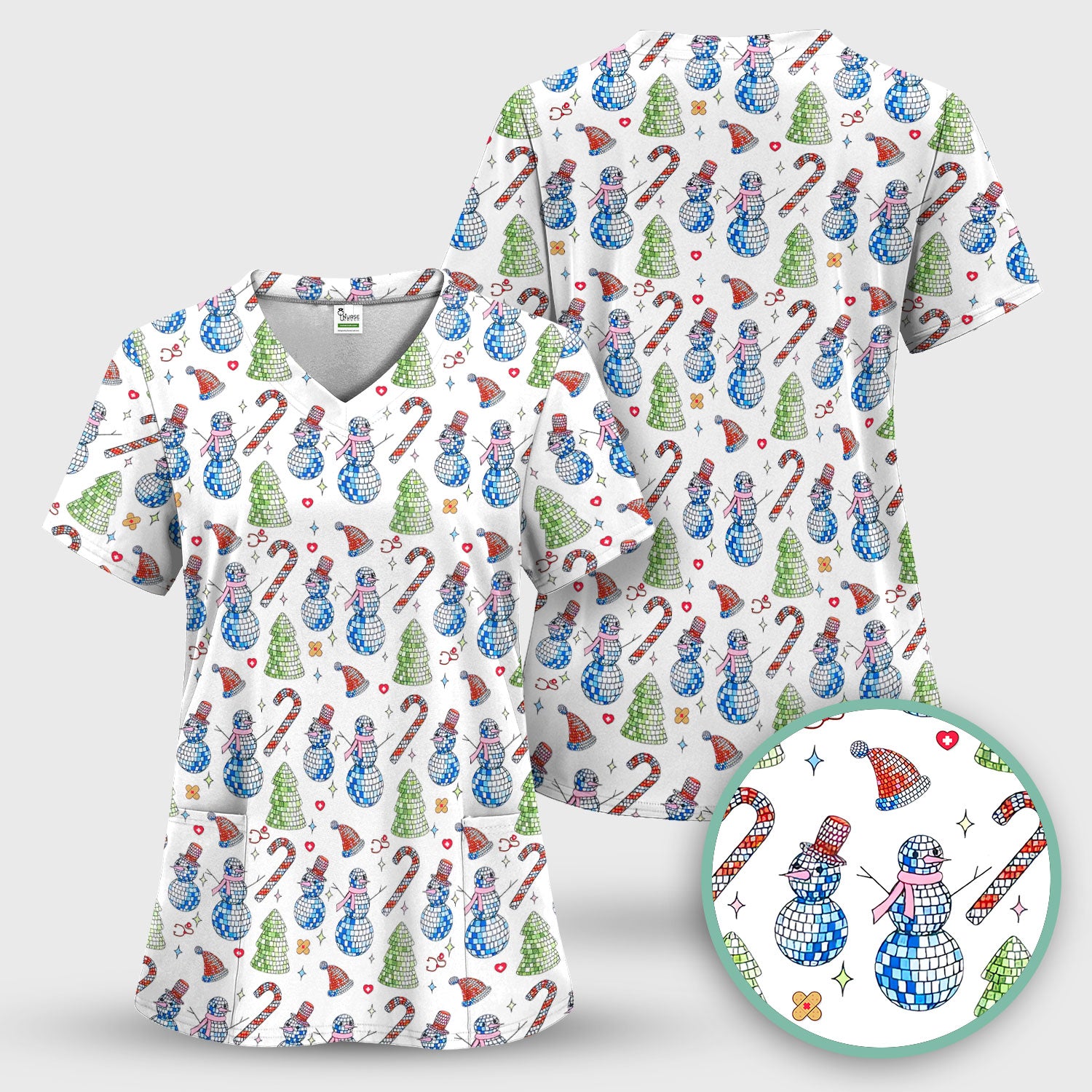 Funny Snowman Scrub Top for Women - Breathable Fabrics Med Uniform - Comfortable Scrubs for Nurses - Christmas Gift for LPN CNA RN