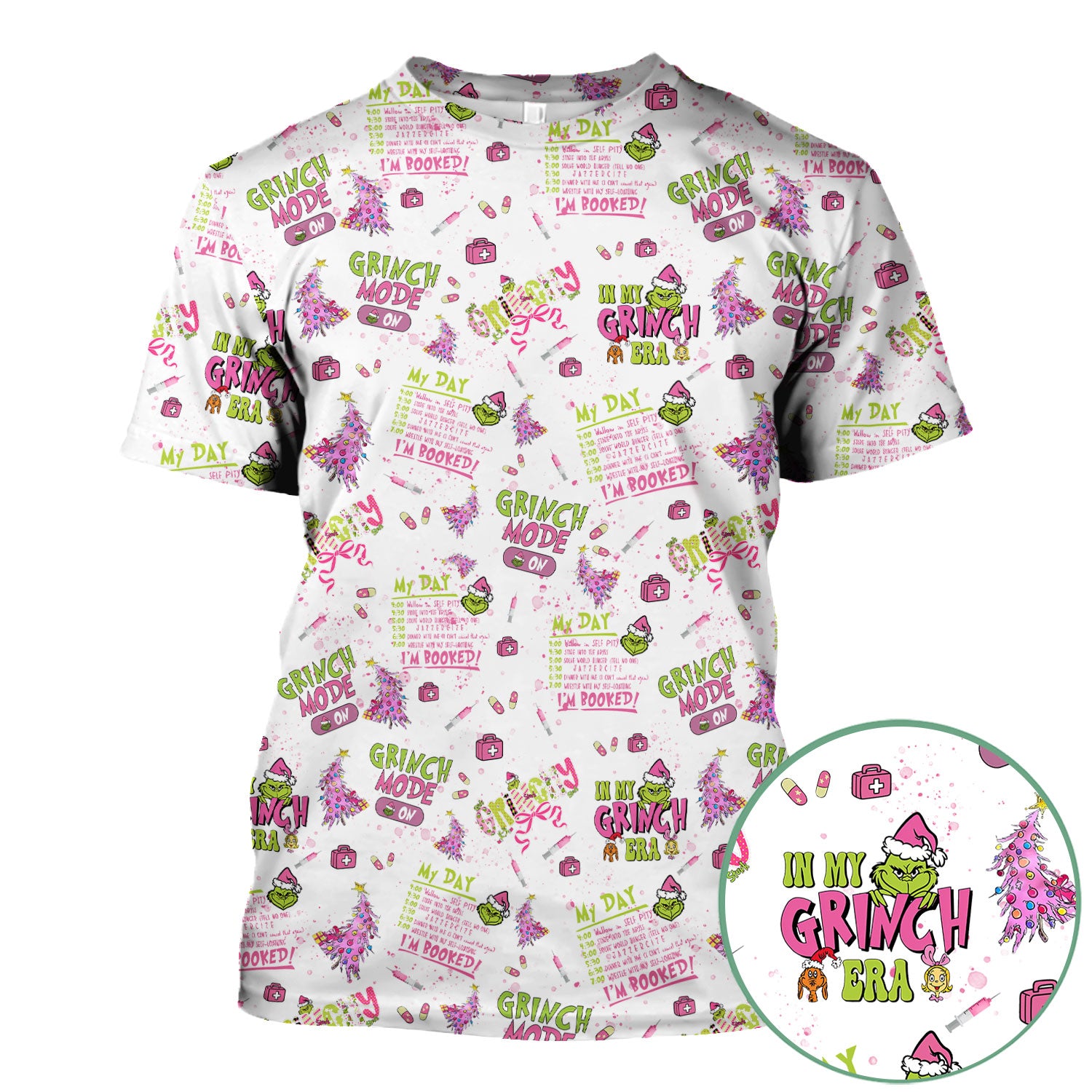 I’m Booked Funny Christmas Scrub for Women - Grinch Mode On Holiday Nurse Uniform Shirt - Grinchmas Gift for RN CNA LPN