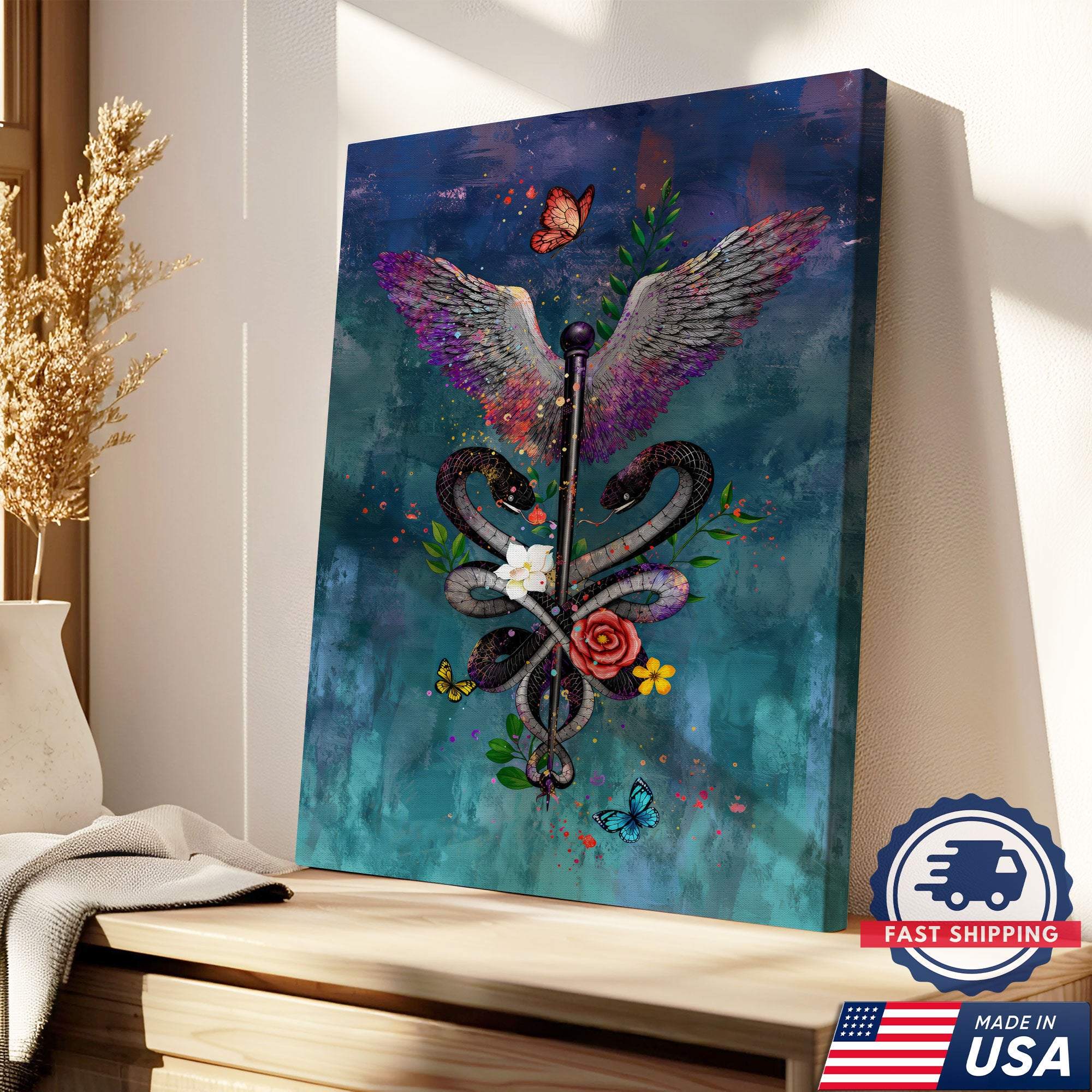 Butterfly Floral Stethoscope Nurse Canvas Wall Art for RN, CNA, Healthcare Office Decor