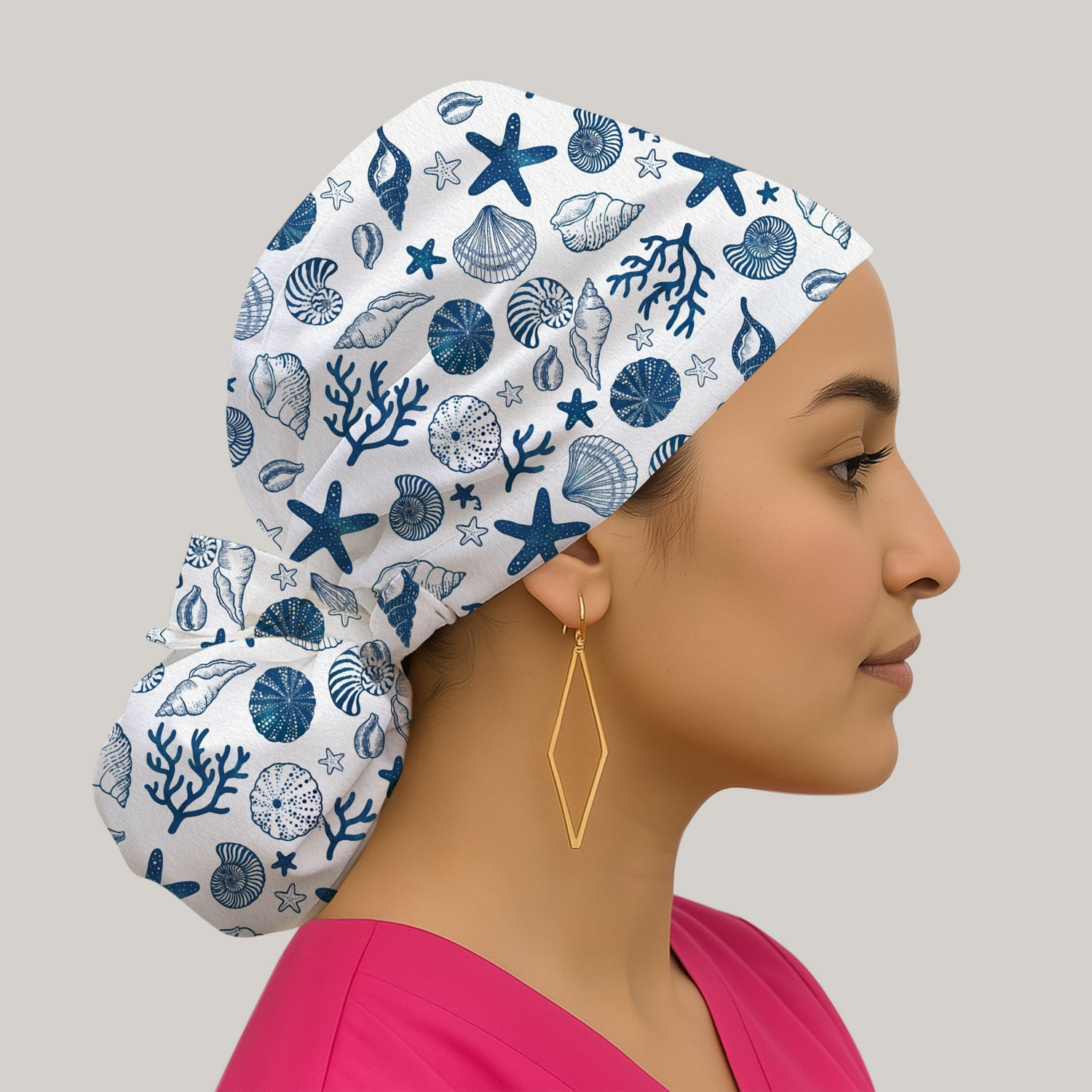 Cute Ocean Shell Starfish Pattern Scrub Cap, Surgical Caps for Doctors