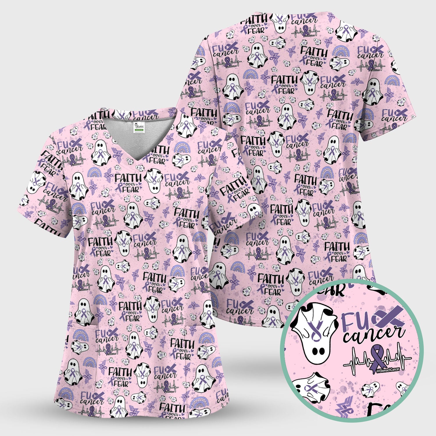 Stomach Cancer Awareness Scrub Top - Periwinkle Blue Ribbon Survivor Shirt - November Warrior Medical Uniform Gift for Women
