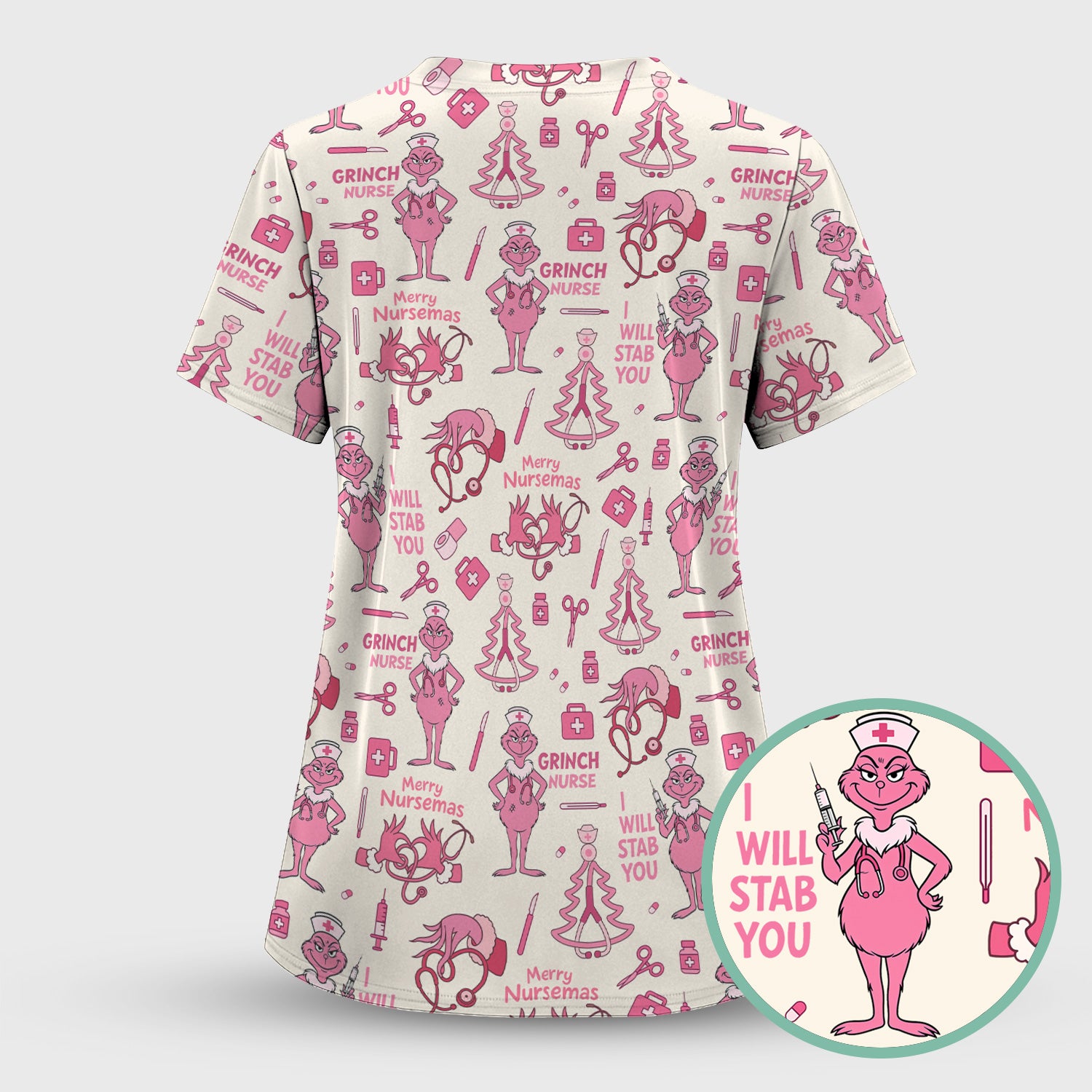 Personalized Funny Grinch Nurse Scrub Top - I Will Stab You - Multiple Color Options RN LPN CNA Gift