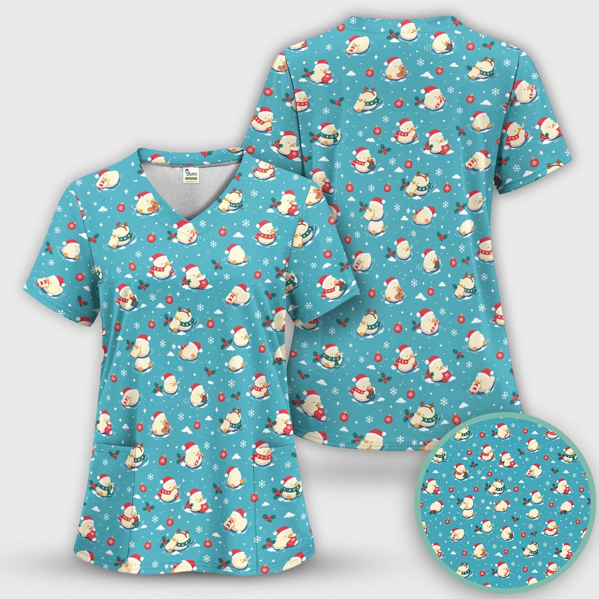 Christmas Ducks In Santa Hats Scrub Top, Comfortable Scrubs for Nurses