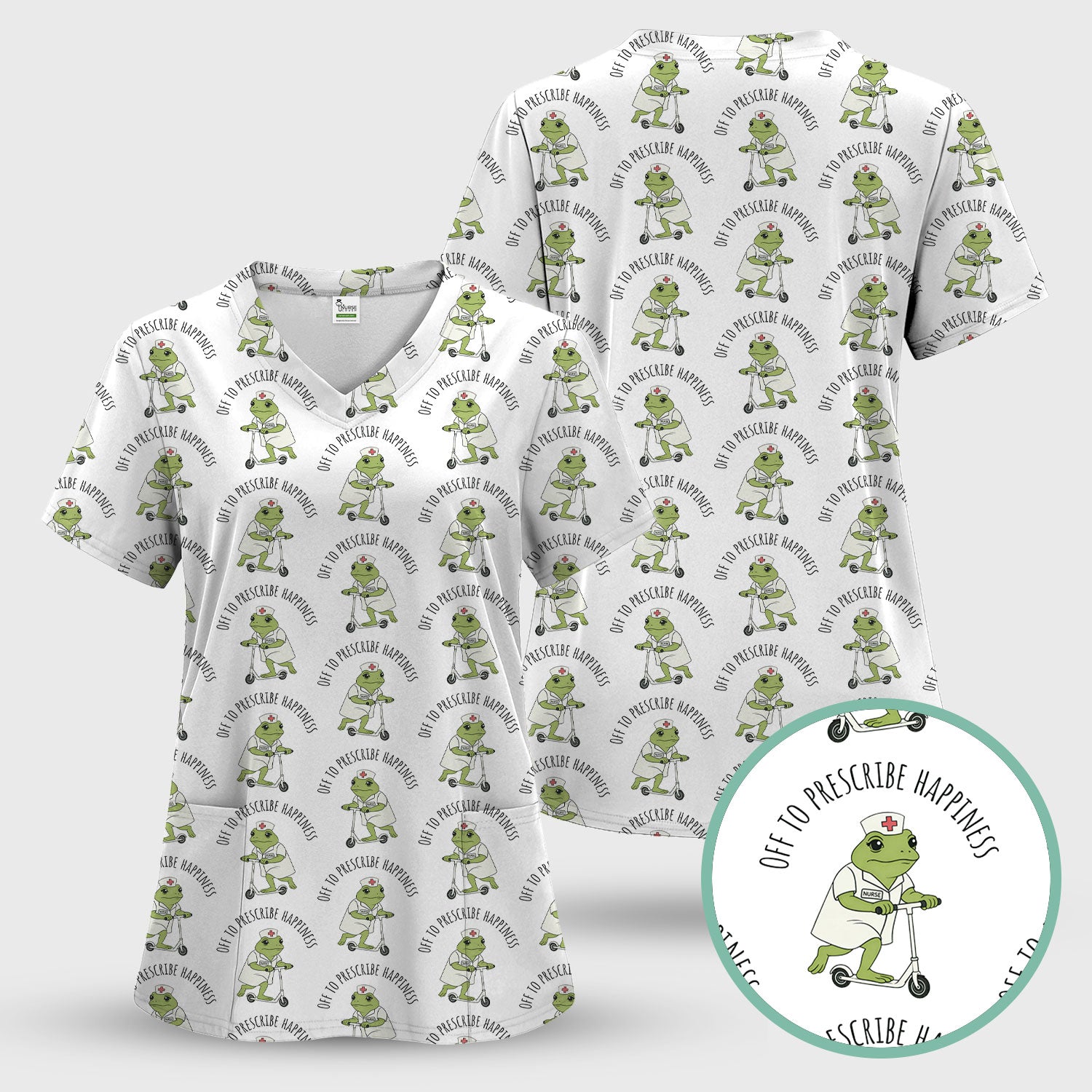 Cute Frog Nurse Off To Prescribe Happiness Scrub Top, Comfortable Scrubs for Nurses