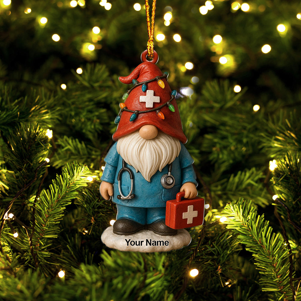 Personalized Medical Gnome Christmas Ornament, Custom Name Nurse Holiday Decor, Xmas Healthcare Gift For Nursing
