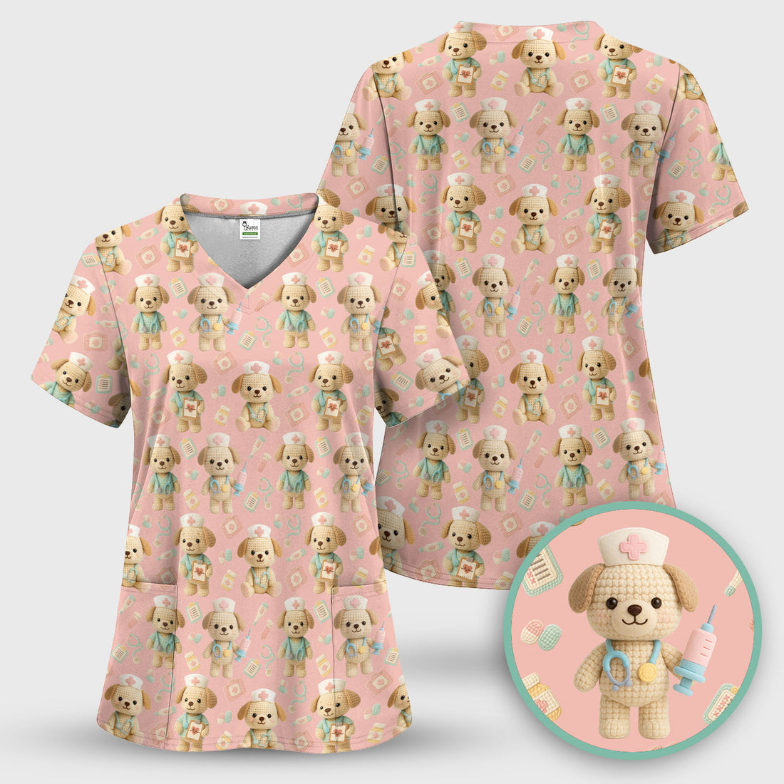 Cute Labrador Scrub Top for Nurse - Pastel Crochet Dog Medical Scrubs - Adorable Puppy Med Uniform Gift for Women