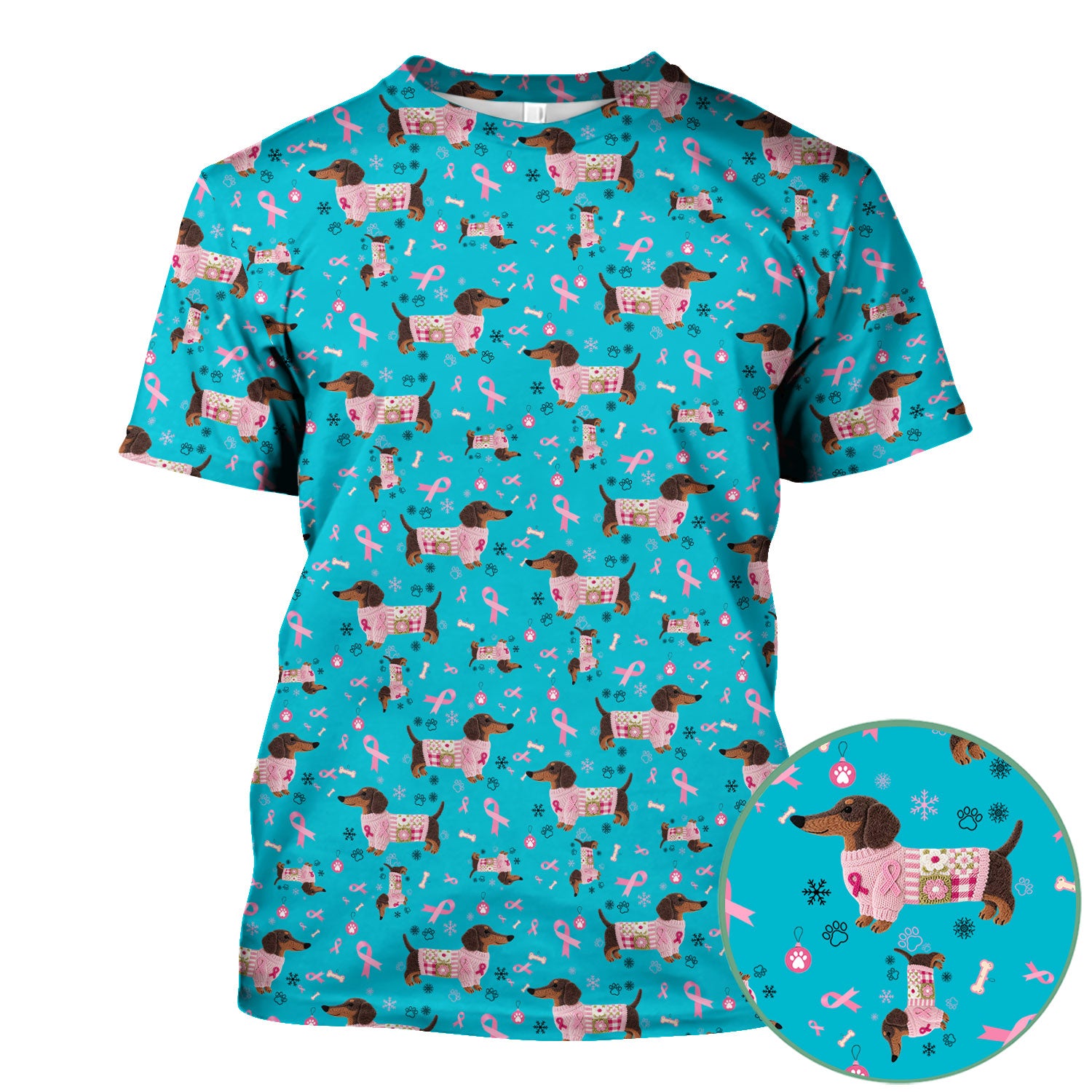 Dachshund Breast Cancer Awareness Scrub - Puppy Dog Pink Ribbon Nurse Shirt - Wiener Support Fight Cancer Gift