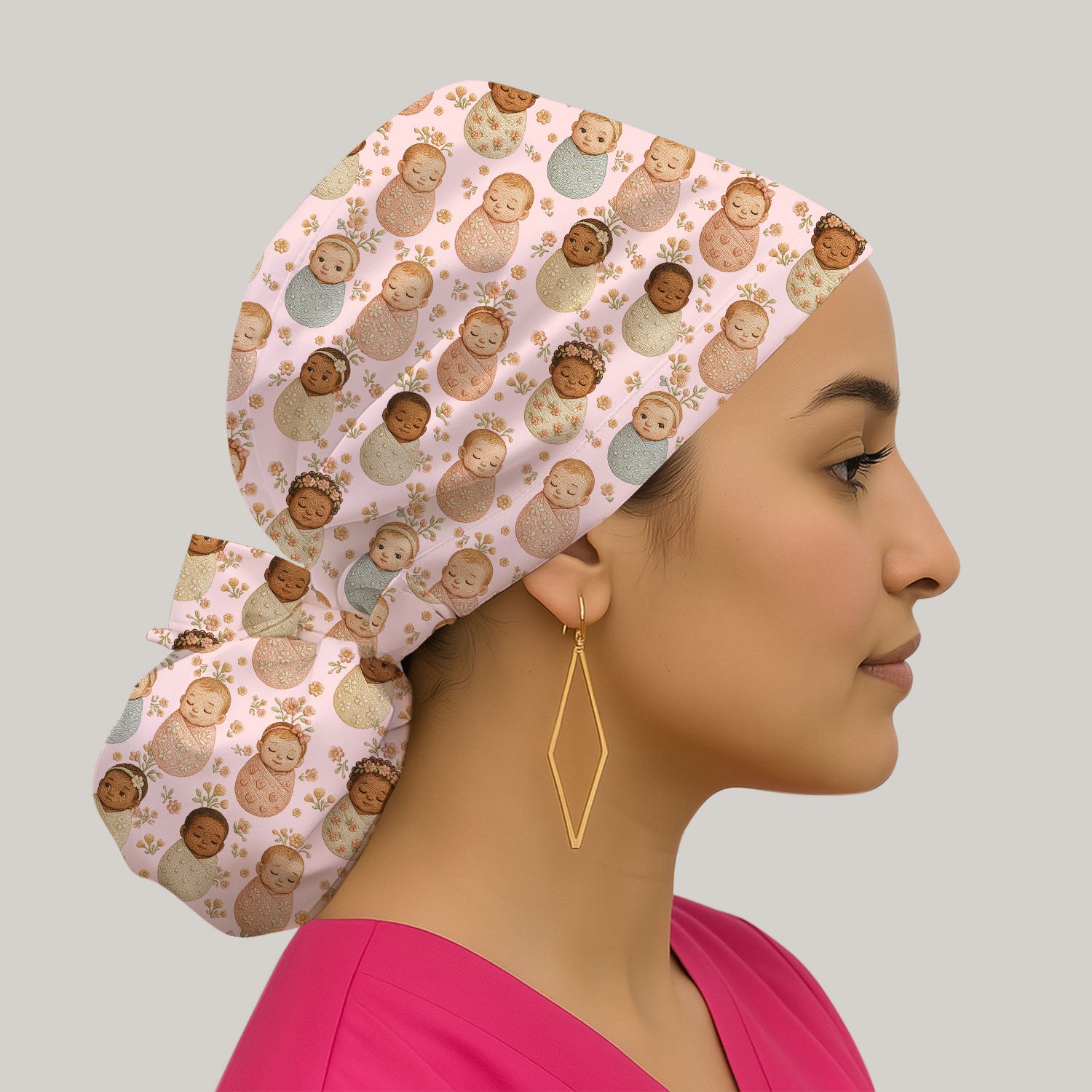 Sweet Newborn Baby Floral Print Scrub Cap, Bouffant Scrub Caps for Women