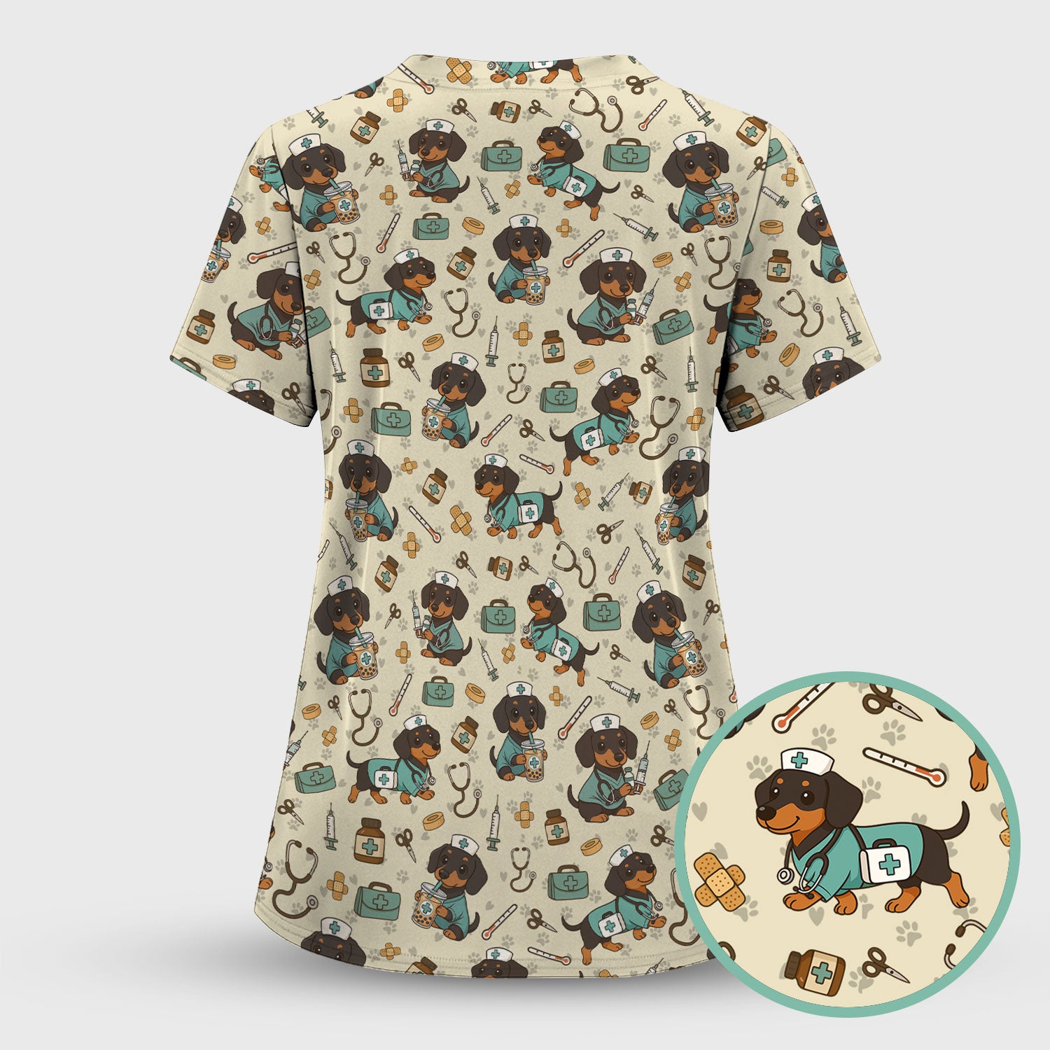 Funny Dachshund Nurse Scrubs - Cute Dog Print Medical Shirt - Holiday Nurse Scrub Top Gift for RN CNA Doctor, Women & Men