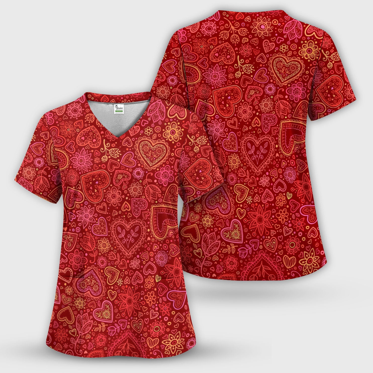 Valentine Heart Nurse Scrub Set, Cute Nursing Pattern Shirt, Breathable Fabrics Nursing Uniform