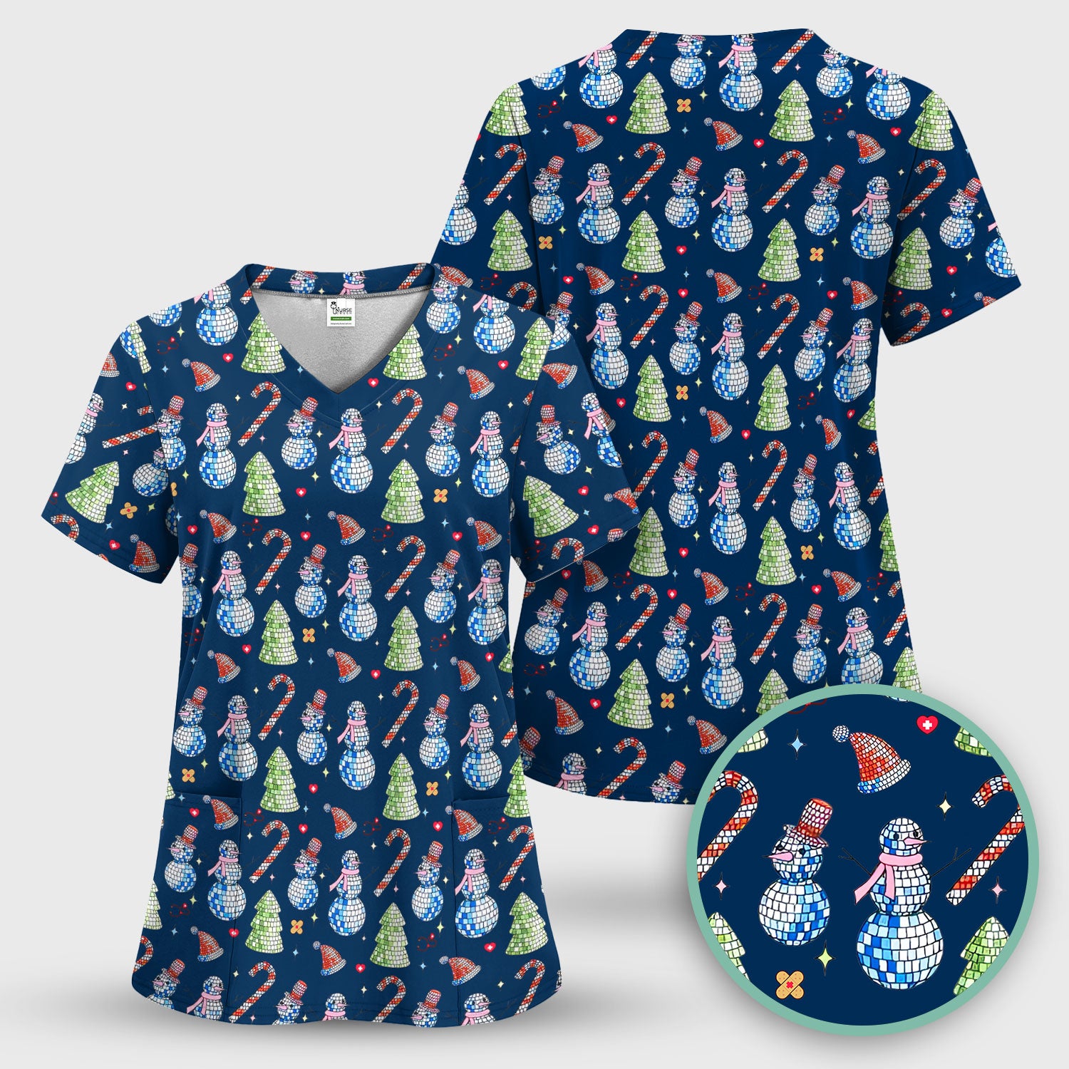 Funny Christmas Snowman Scrub Top for Women - Breathable Fabrics Med Uniform - Comfortable Scrubs for Nurses - Xmas Gift for Her