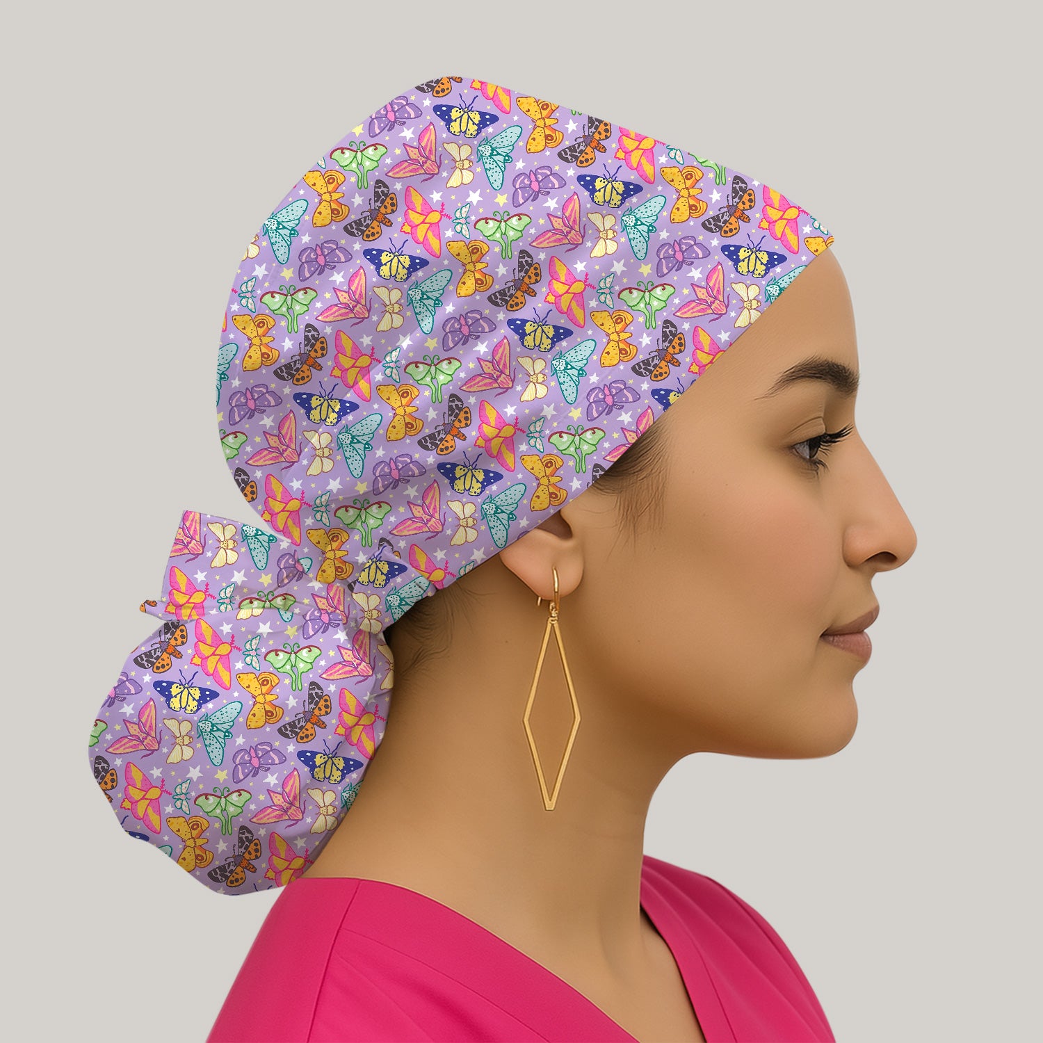 Colorful Butterfly Moth Garden Pattern Nurse Scrub Cap, Surgical Caps for Doctors