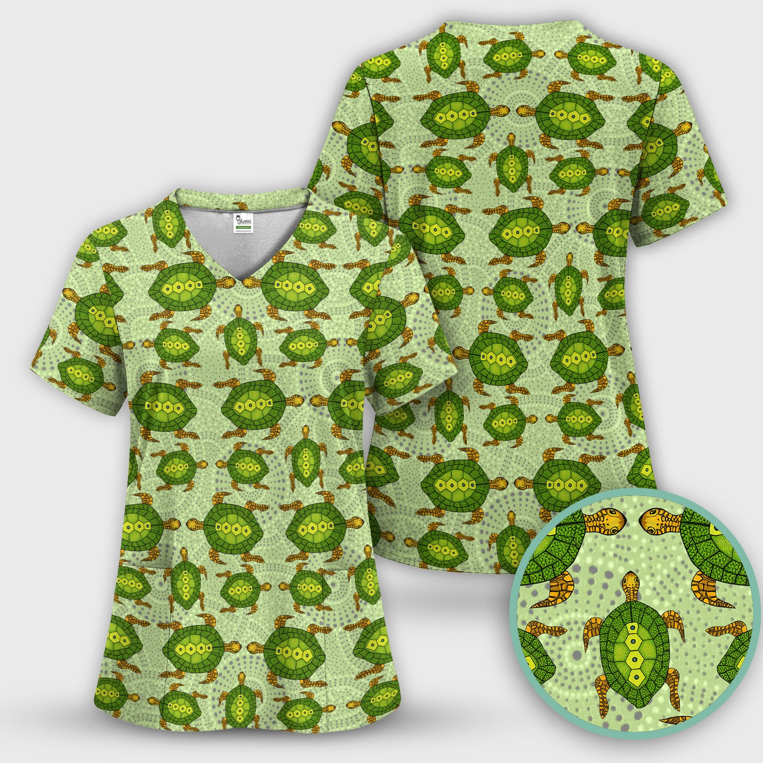 Australian Turtle Dot Art Inspired Nursing Scrub Top - Women V-Neck Shirt
