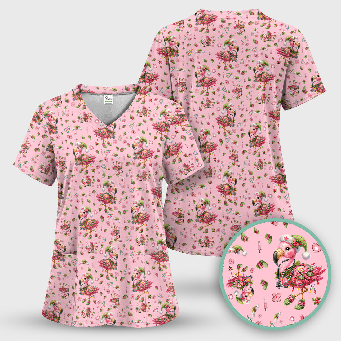Flamingo Scrub Top for Nurse - Funny Christmas Medical Shirt - Holiday Christmas Gift for Healthcare Workers