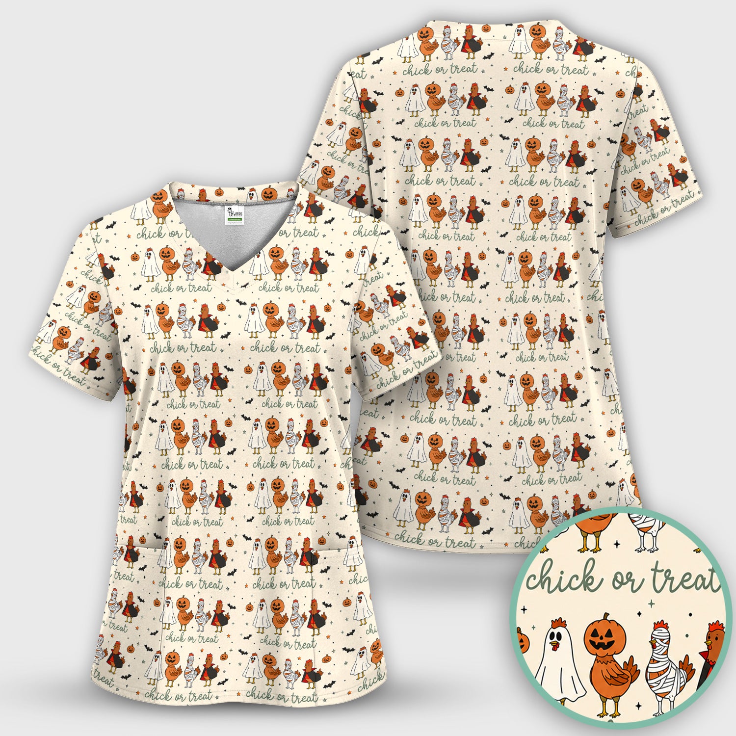 Funny Chick Or Treat Season Scrub Top, Comfortable Scrubs for Nurses