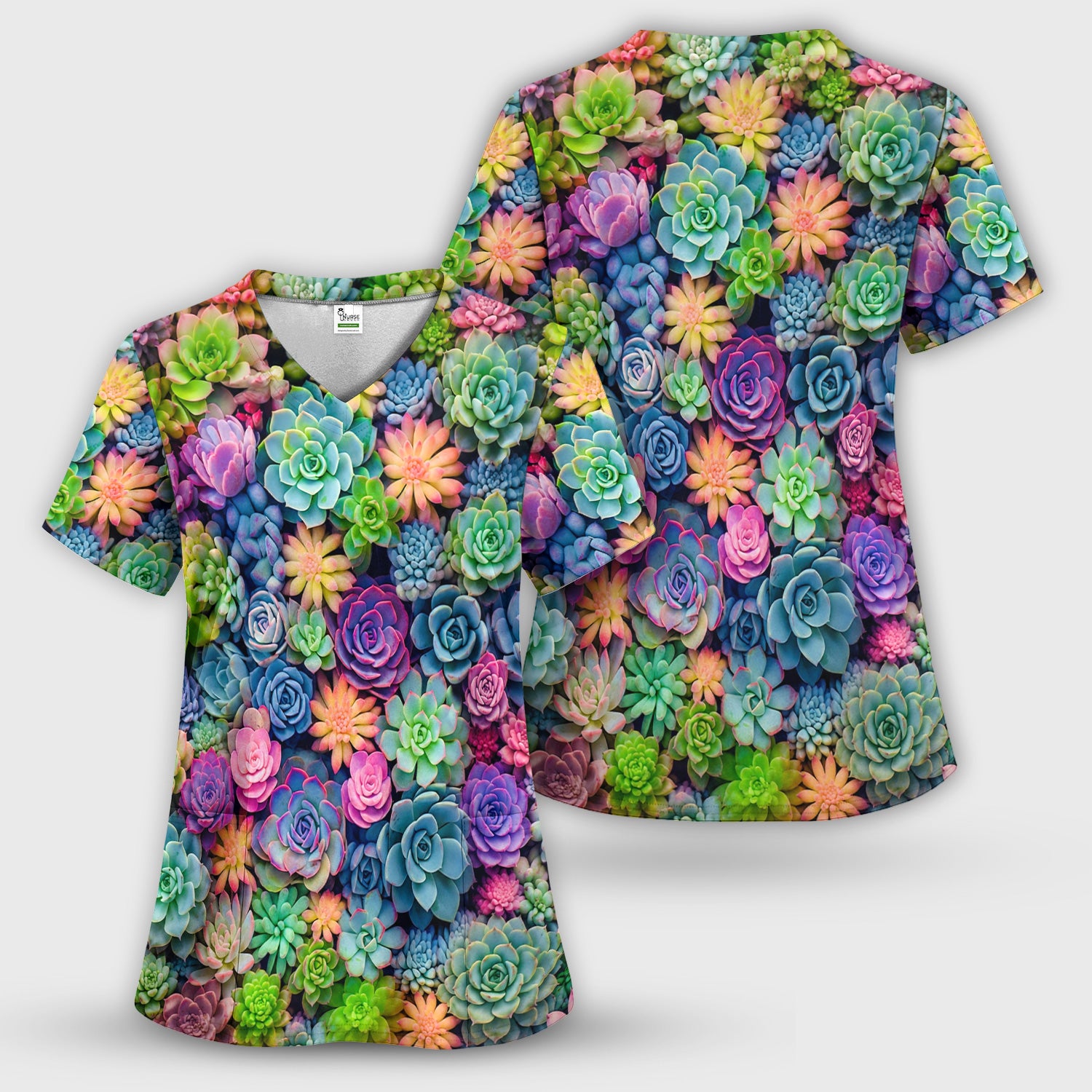 Cute Nurse Scrub Top Boho Succulent Flower Pattern Scrub Top, Comfortable Scrubs for Nurses