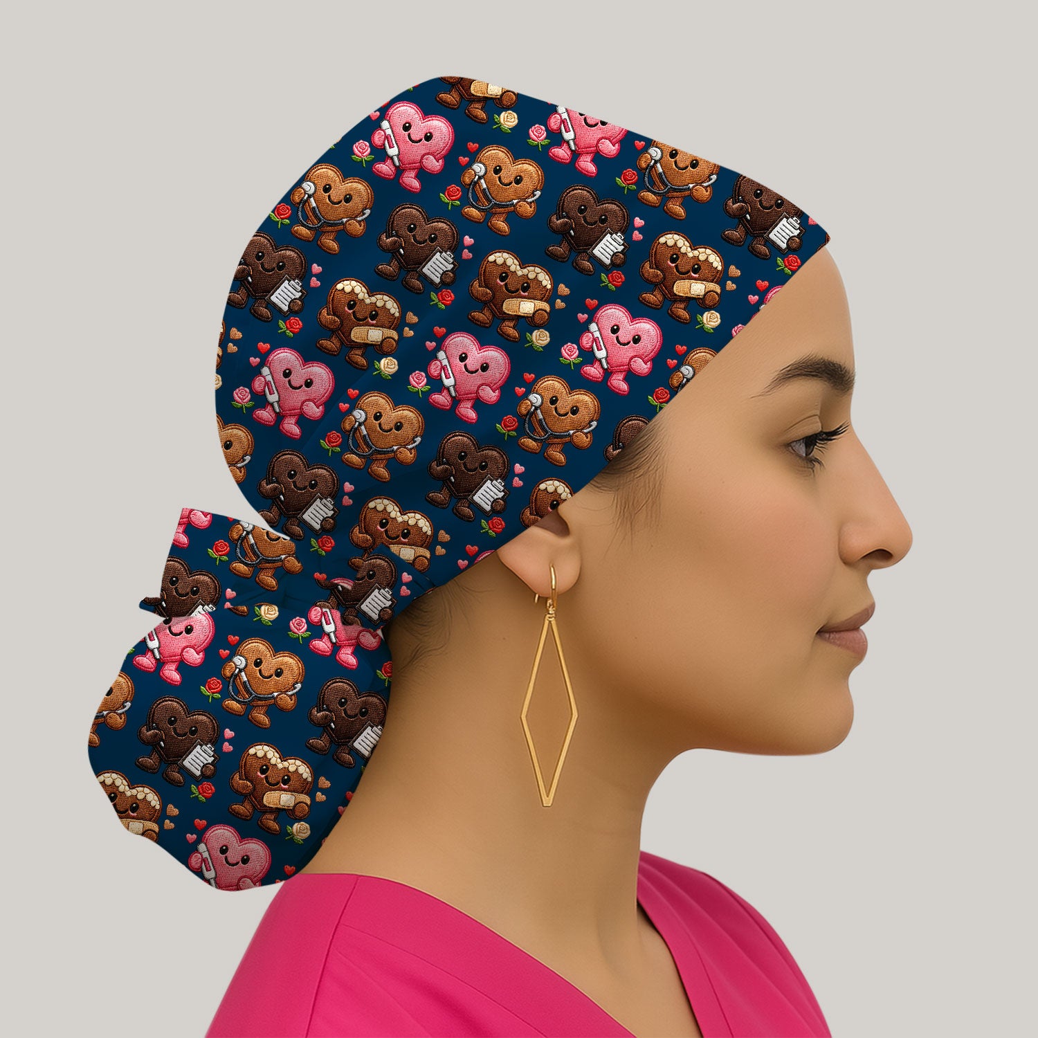 Valentine Heart Nurse Scrub Cap, Cute Medical Love Pattern Hat, Breathable Fabrics Nursing Uniform