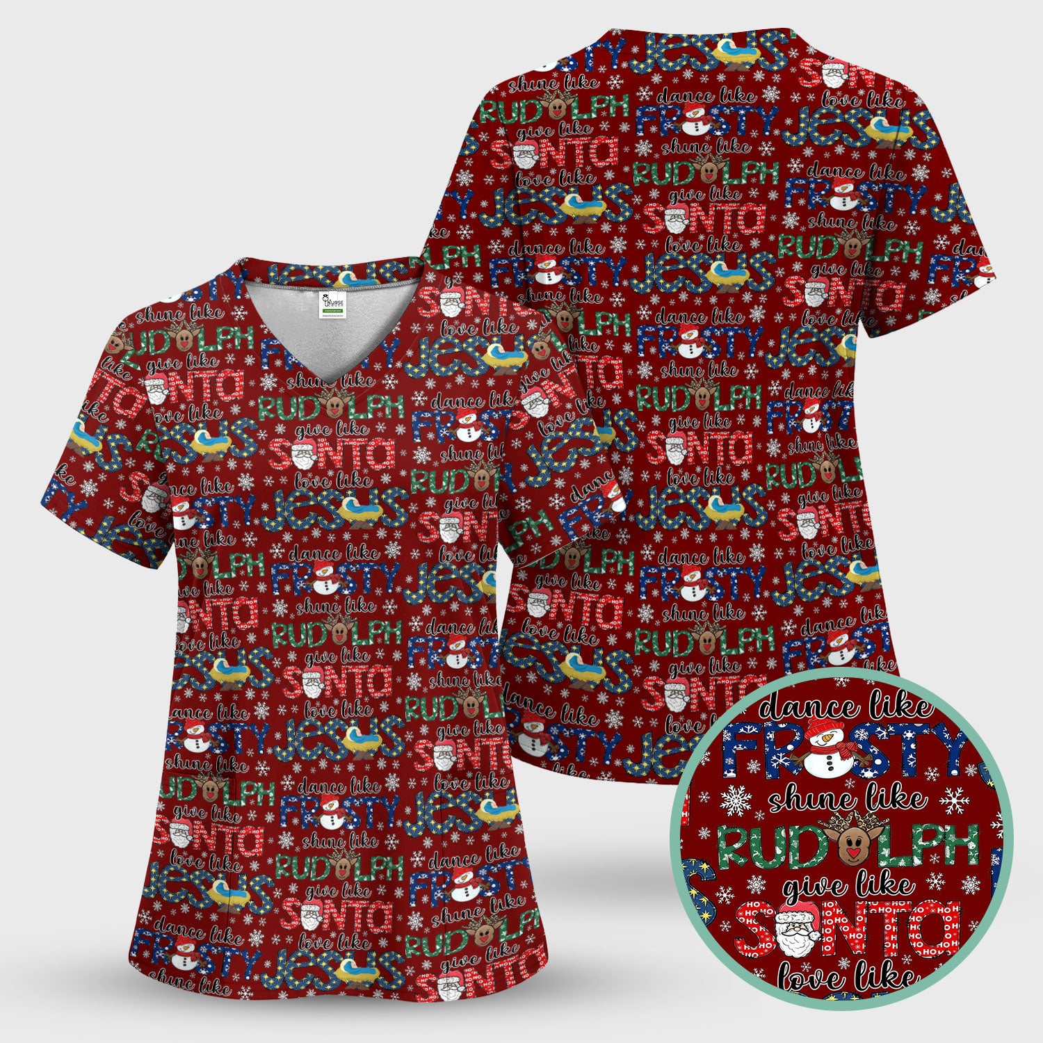 Xmas Rudolph Comfortable Scrubs for Nurses - God Santa Shirt - Breathable Fabrics Nursing Uniform Gift for RN CNA LPN