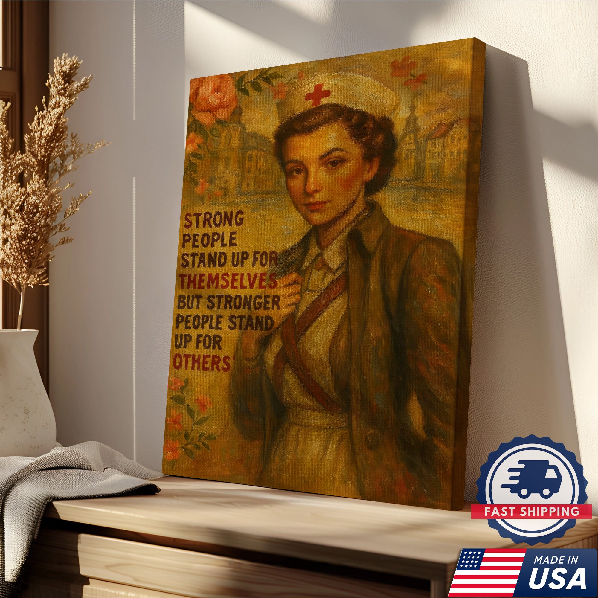 Strong People Stand Up For Others Nurse Canvas, Gift for RN LPN CNA Healthcare Staff