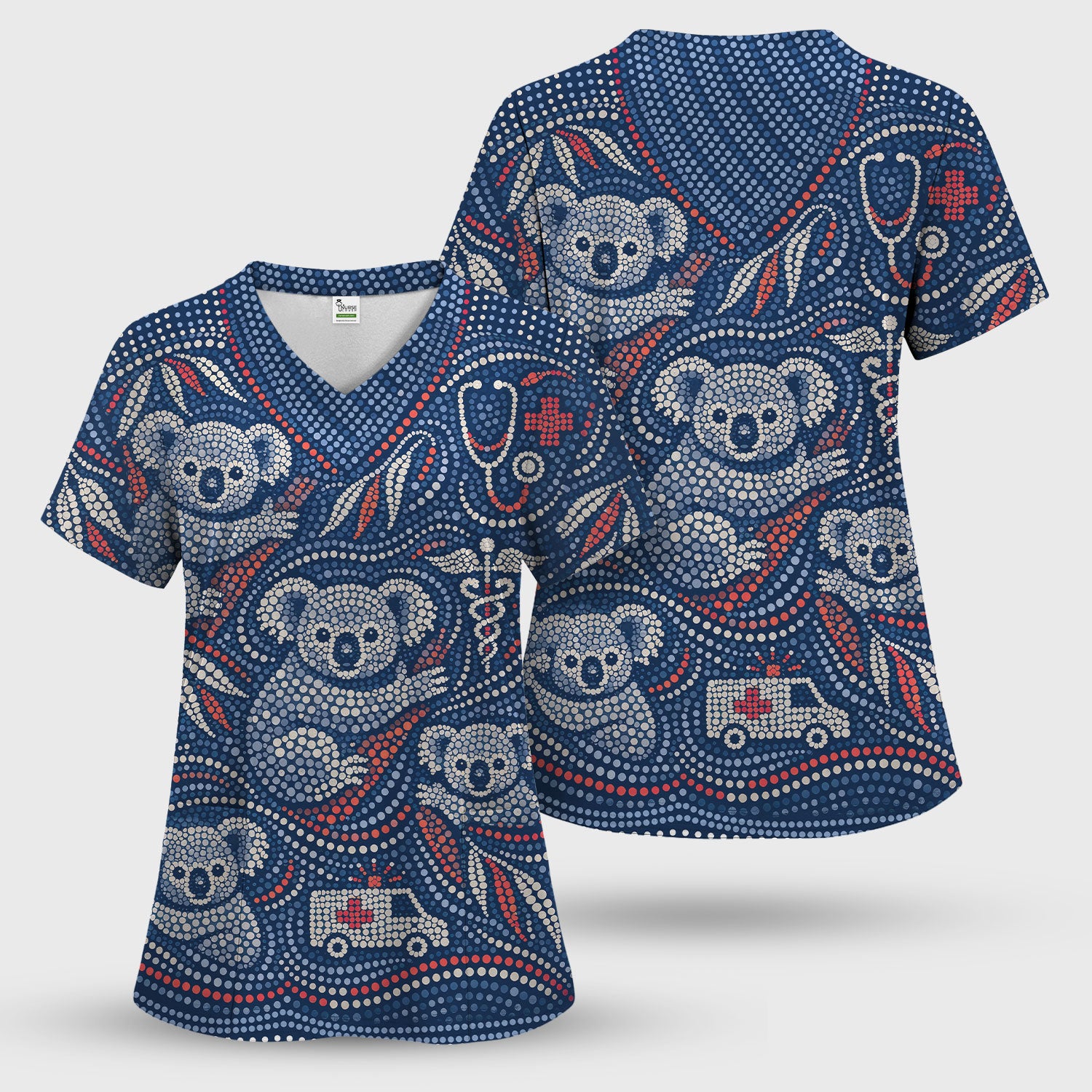 Koala Dot Art Medical Pattern Scrub Top, Comfortable Scrubs for Nurses