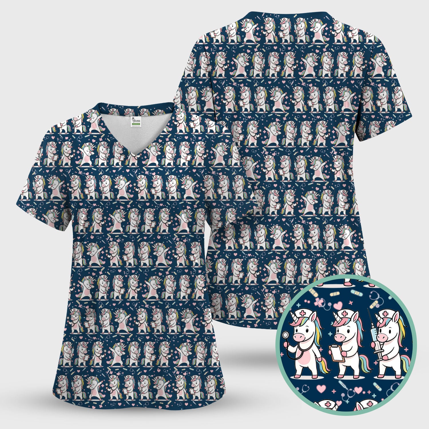 Cute Unicorn Nurse Scrub Top, Playful Medical Cartoon Nursing Shirt, Breathable Fabrics Nurse Uniform