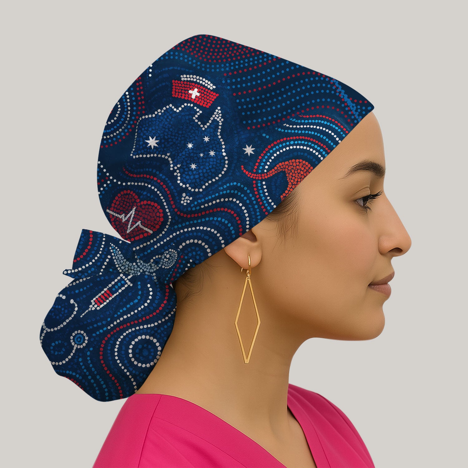 Aboriginal Dot Art Nurse Scrub Cap, Australian Kangaroo With Koala Pattern Hat,  Breathable Fabrics Nursing Uniform