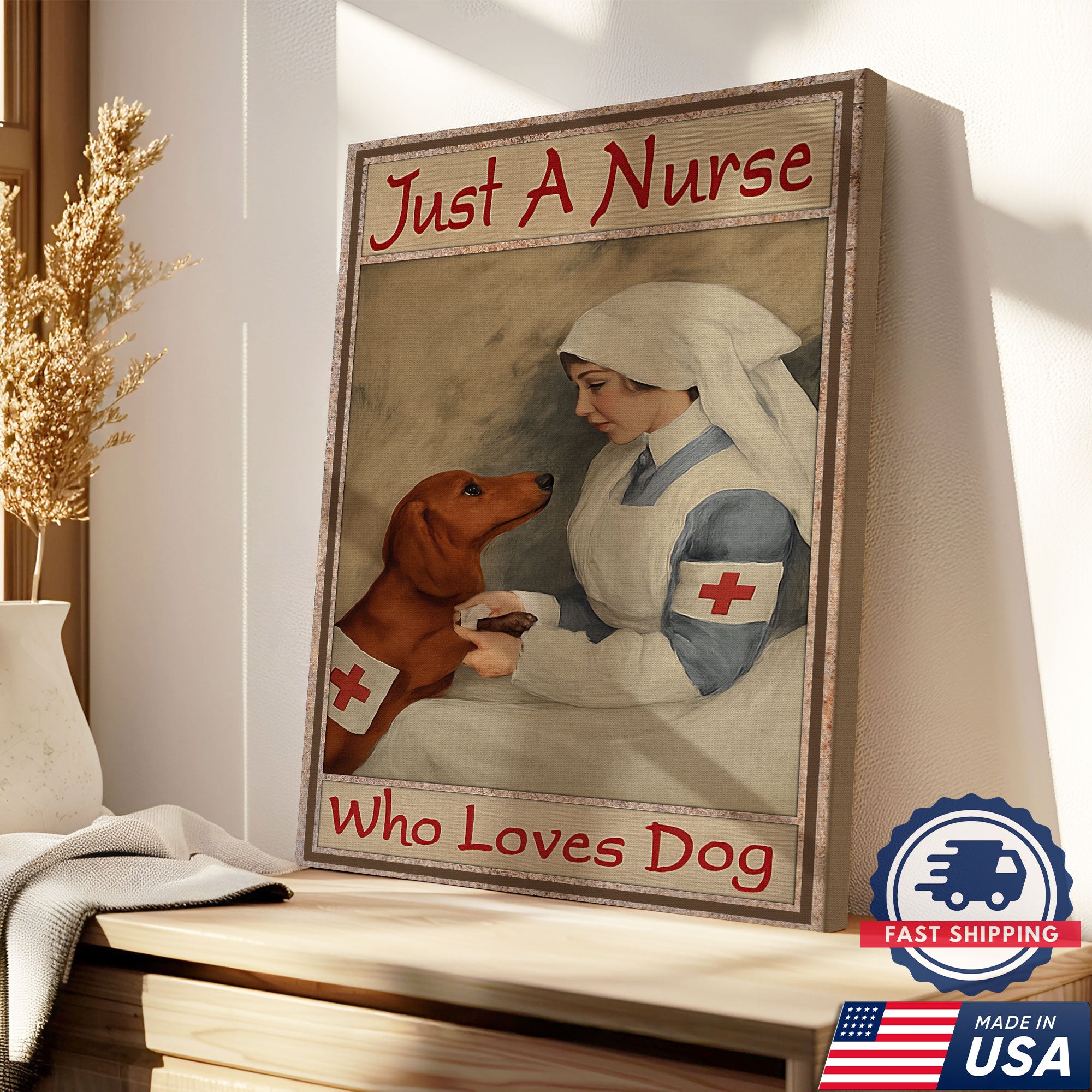 Nurse And Dog Canvas, Funny Medical Worker Wall Art Canvas, Animal Lover Decor, Gift For Nursing