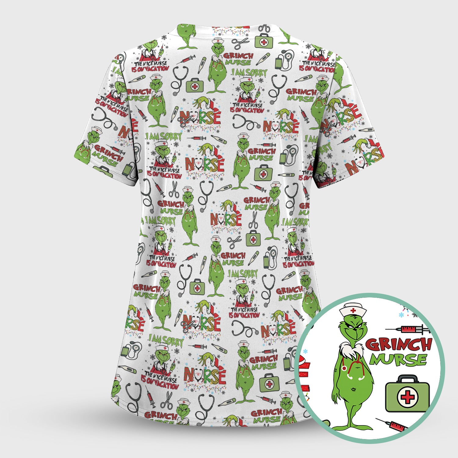 Grinch Nurse Scrub Top - Christmas Medical Uniform - Holiday Healthcare RN LPN CNA Gift