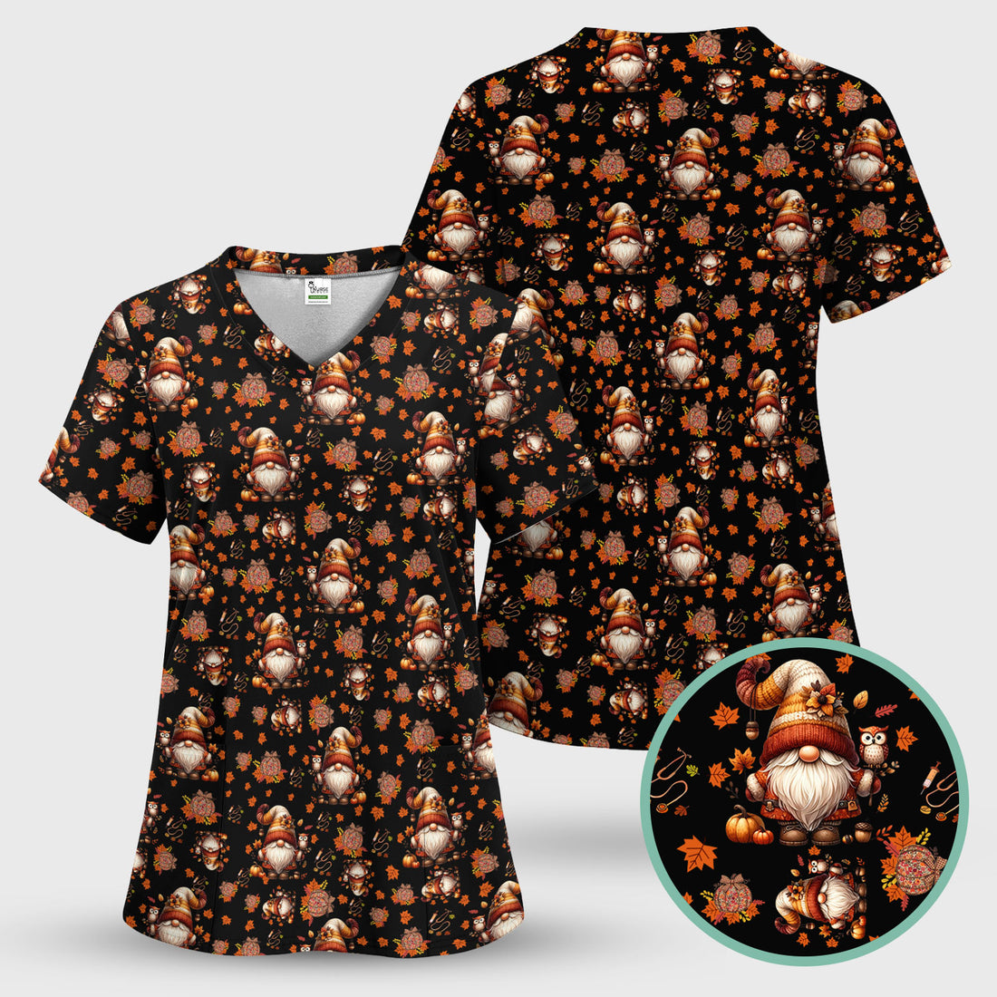 Autumn Leaves Pumpkin Scrubs for Women - Comfortable Scrubs for Nurses - Breathable Fabrics Nursing Uniform
