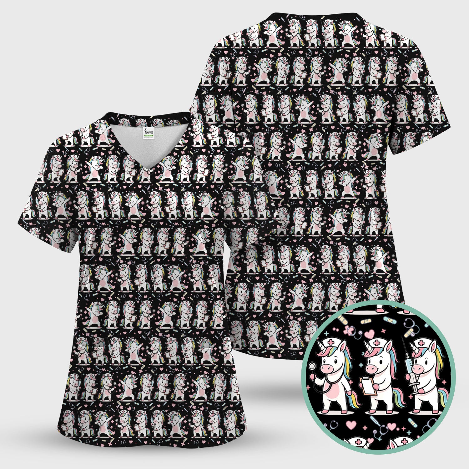 Cute Unicorn Nurse Scrub Top, Playful Medical Cartoon Nursing Shirt, Breathable Fabrics Nurse Uniform