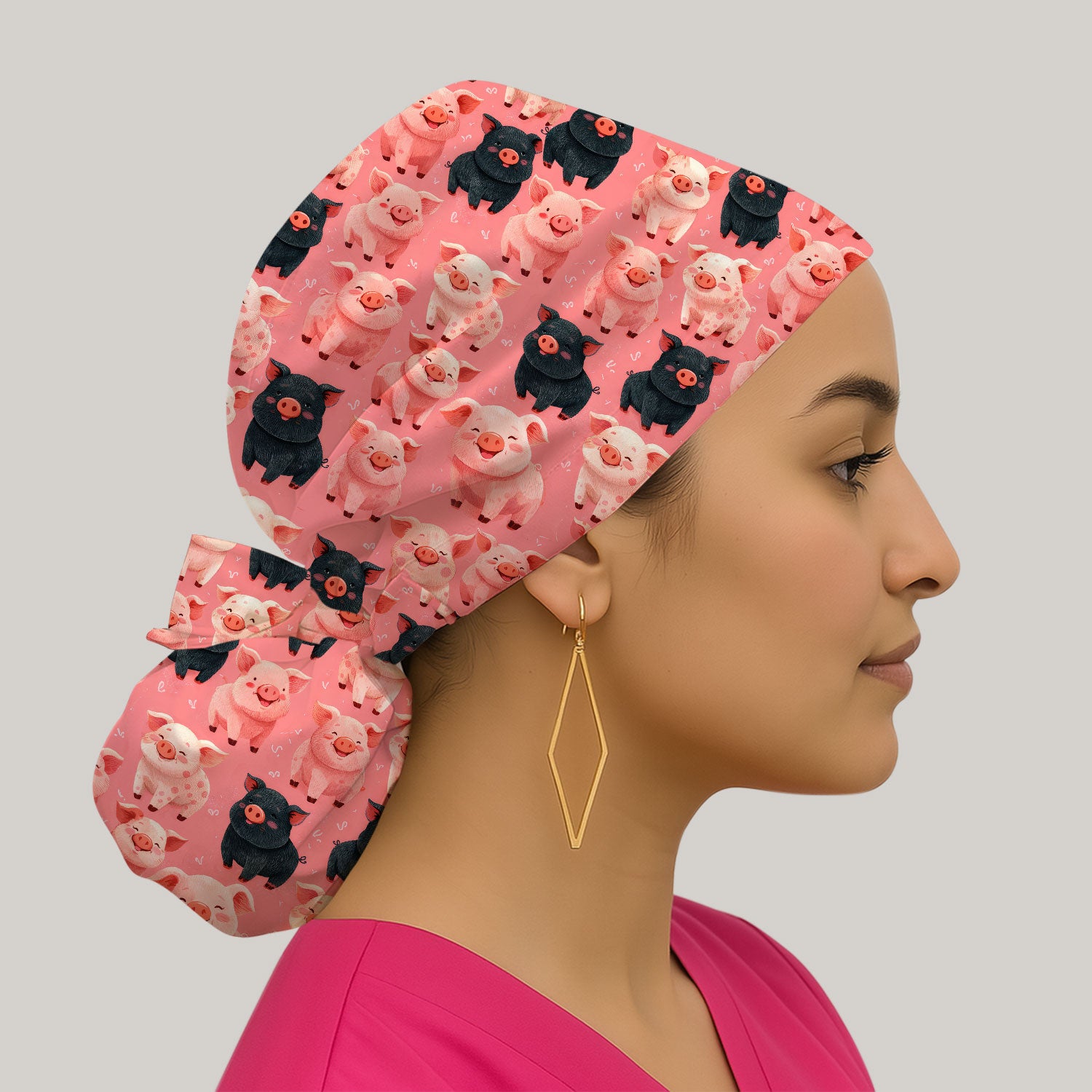 Funny Cartoon Pig Pattern Surgical Cap, Cute Scrub Caps for Nurses