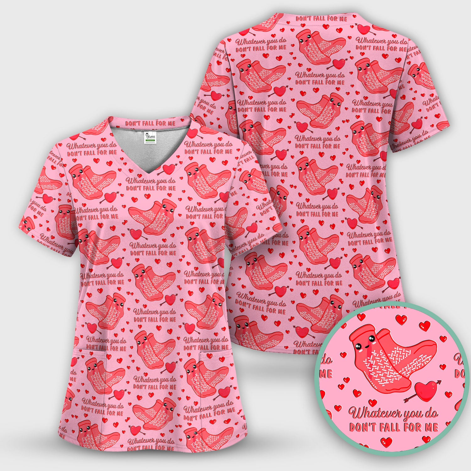 Valentine Funny Love Quote Scrub Set, Scrub Pants and V Neck Top