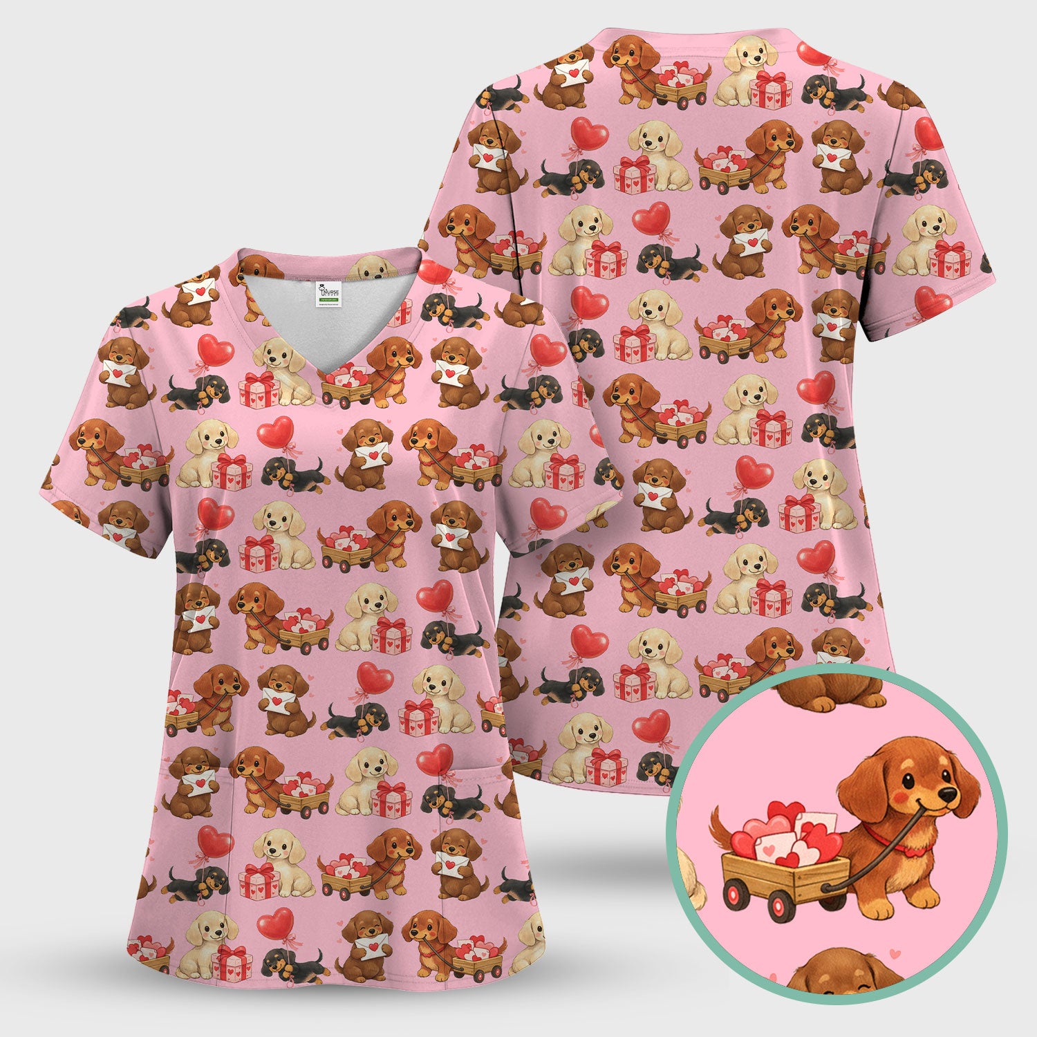 Cute Dachshund Nurse Scrub Set For Nurses, Wiener Dog Pattern Nurse Shirt, Breathable Fabrics Nursing Uniform