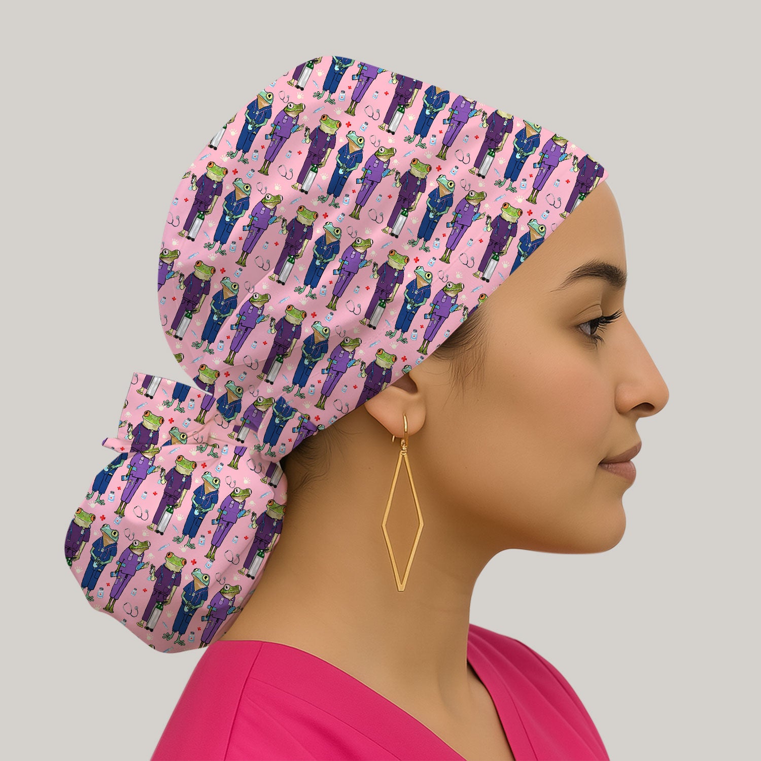 Funny Frog Nurse Pattern  Print Cap, Bouffant Scrub Caps for Women