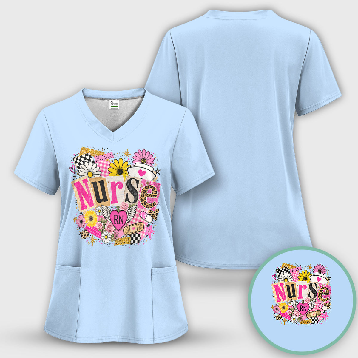 Nurse RN Floral Collage T-Shirt